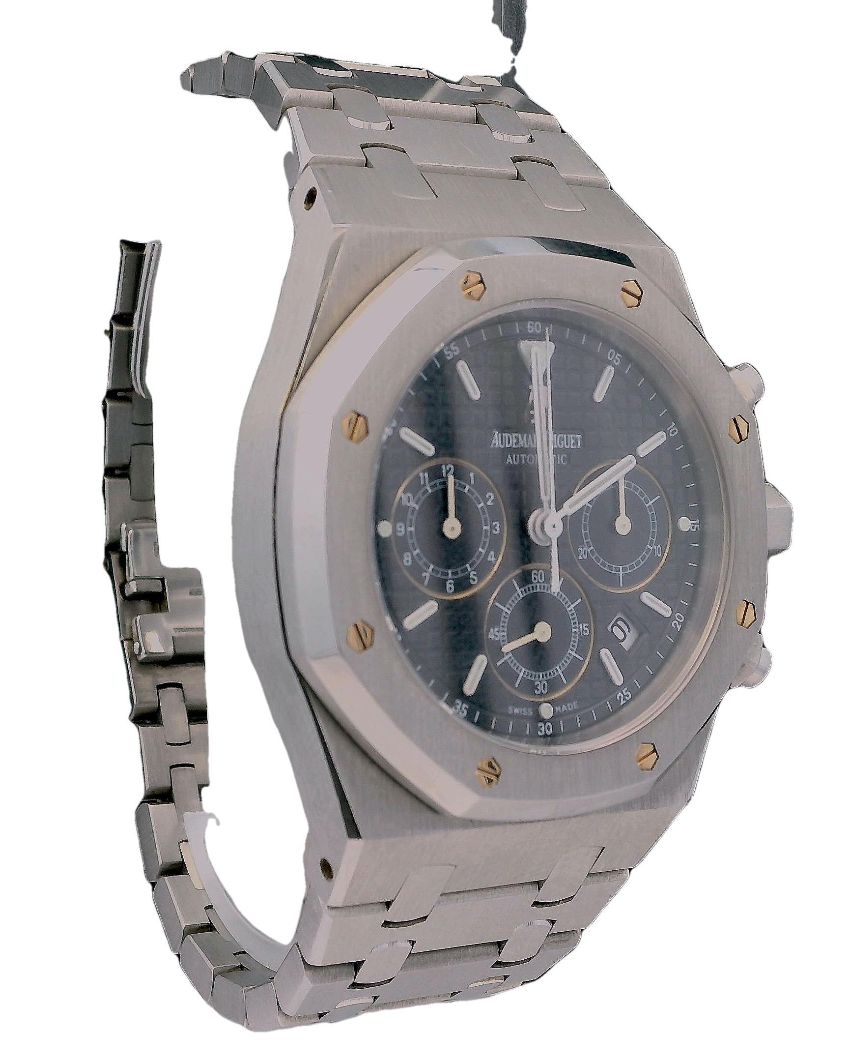 Audemars Piguet Royal Oak 25860ST.O.1110ST.SS Mens Watch. 39mm stainless steel case. Stainless steel octagon bezel. Blue tapestry dial with steel luminous hands and index hour marker. Sub-dials: small second, minute and 12 hour. Date display between