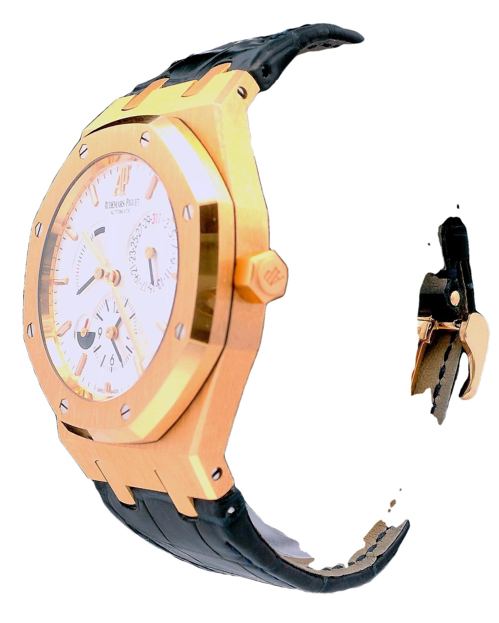 Audemars Piguet Royal Oak 26120OR Dual Time Mens Watch Box Papers In Excellent Condition For Sale In Great Neck Plaza, NY