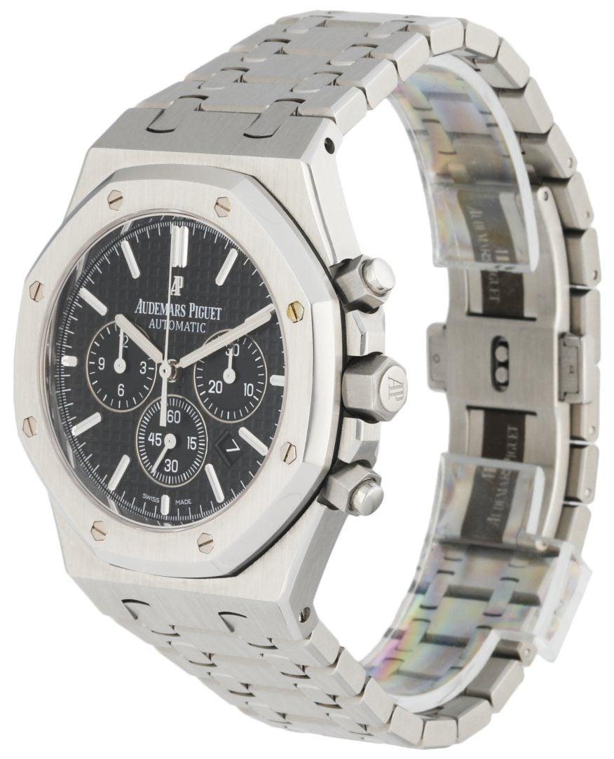 
Audemars Piguet 26320ST.OO.1220ST.01 Royal Oak men's watch. 41MM stainless steel case with octagon shape bezel. Black tapestry dial with steel luminous hands and index hour marker. Subdials: small second, minute and 12 hour. Date display between 4