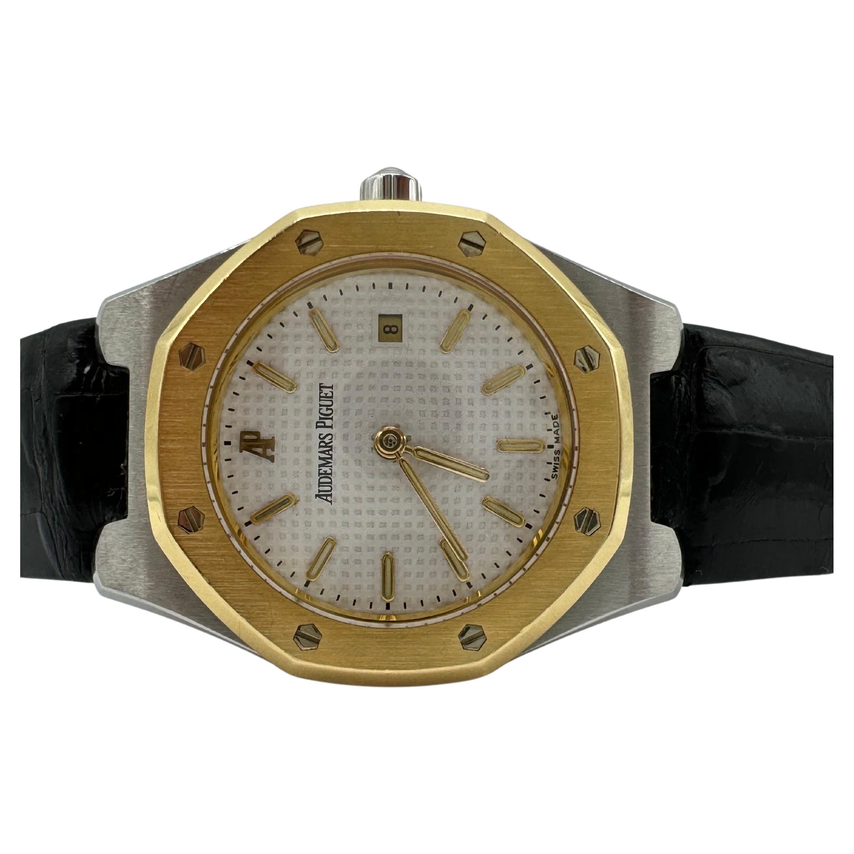 Presenting a refined pre-owned Audemars Piguet Royal Oak, a timepiece that seamlessly combines elegance with a sporty flair. Designed specifically for women who appreciate classic aesthetics, this watch features a sophisticated two-tone