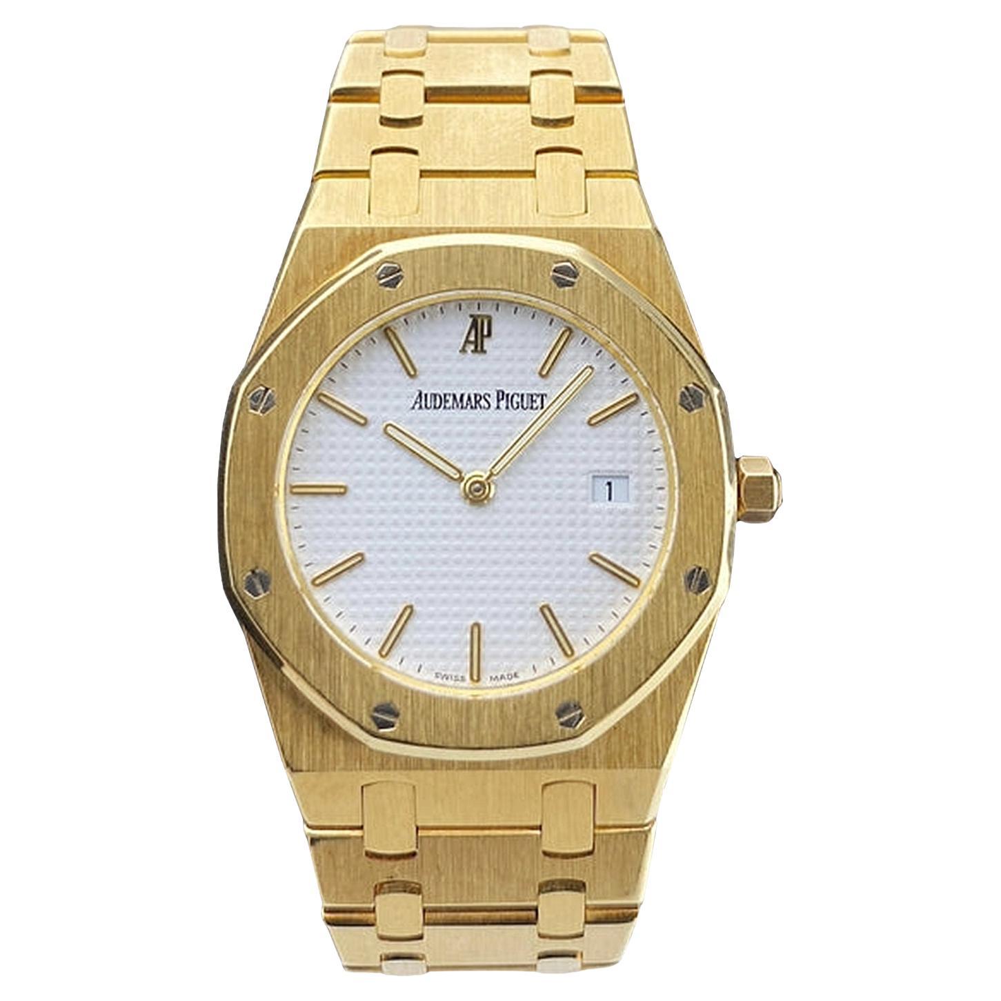 Audemars Piguet Royal Oak 34mm weißes Zifferblatt 18K Gelbgold Quarzuhr 56303BA