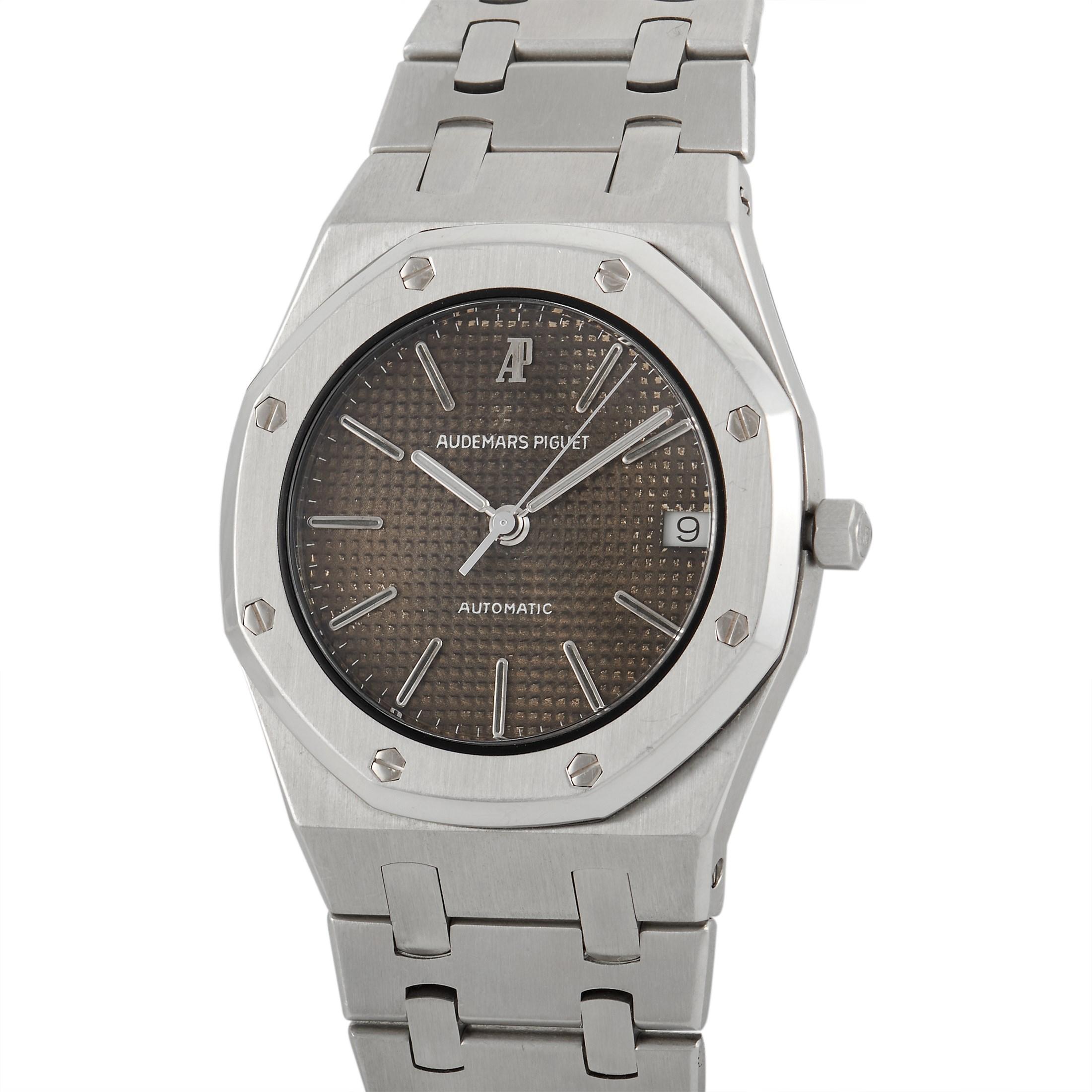 The robust, bold, and elegant Royal Oak from the 80s.

This Audemars Piguet Royal Oak Automatic Watch 4100ST offers a very good wrist presence with its smaller 36mm case, 6mm thickness, and petite tapisserie dial. It has the recognizable octagonal