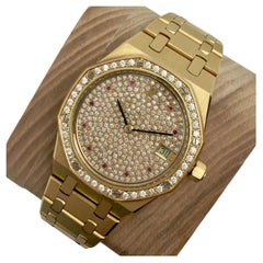 Audemars Piguet Royal Oak 36mm Yellow Gold Rubies Diamond Dial Watch 14813BA