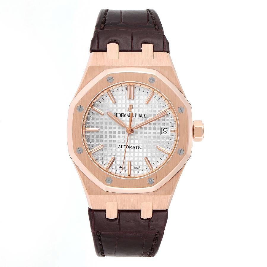 Audemars Piguet Royal Oak 37mm Midsize Rose Gold Mens Watch 15450OR. Automatic self-winding movement. Brushed with polished bevel edges 18K rose gold case 37.0 mm in diameter. Case thickness 9.80mm. Exhibition transparent sapphire crystal case back.