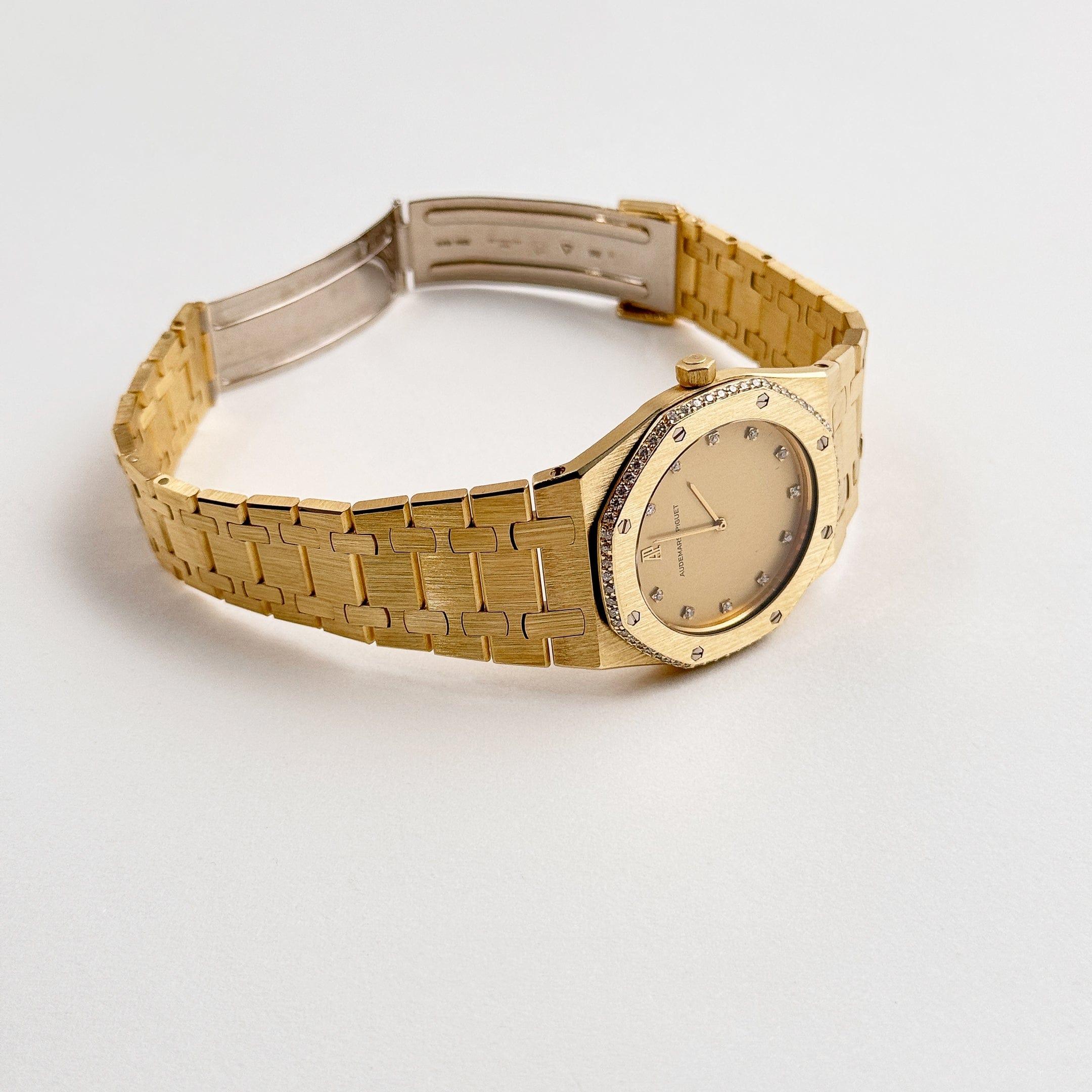 Women's Audemars Piguet Royal Oak 4100BA Yellow Gold Diamond Dial Diamond Bezel Quartz For Sale