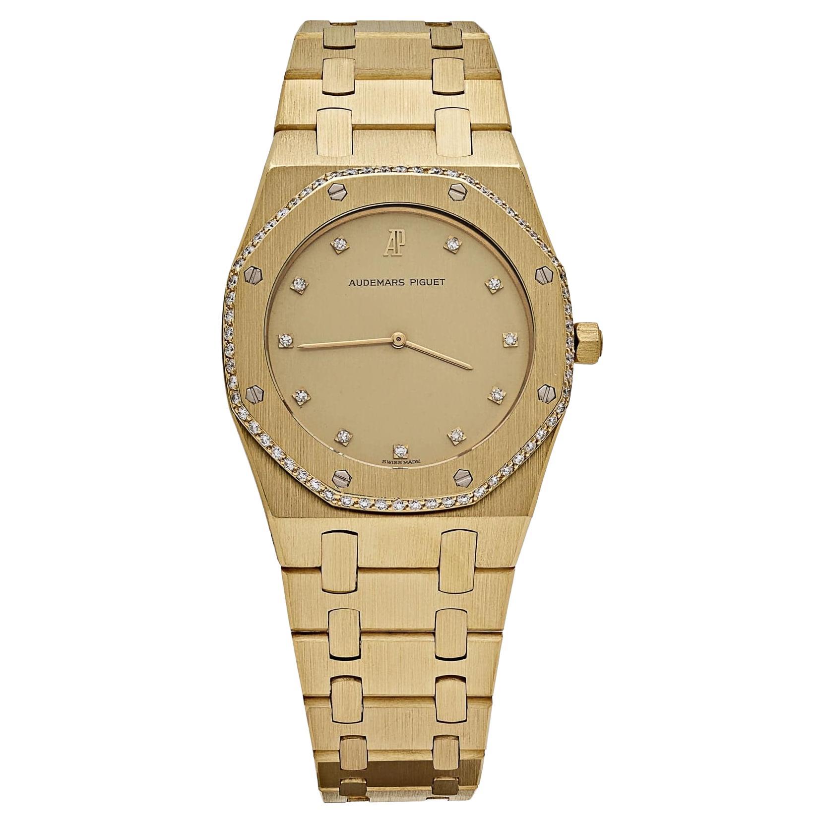 Audemars Piguet Royal Oak 4100BA Esfera de oro amarillo con diamantes Bisel de diamantes Cuarzo
