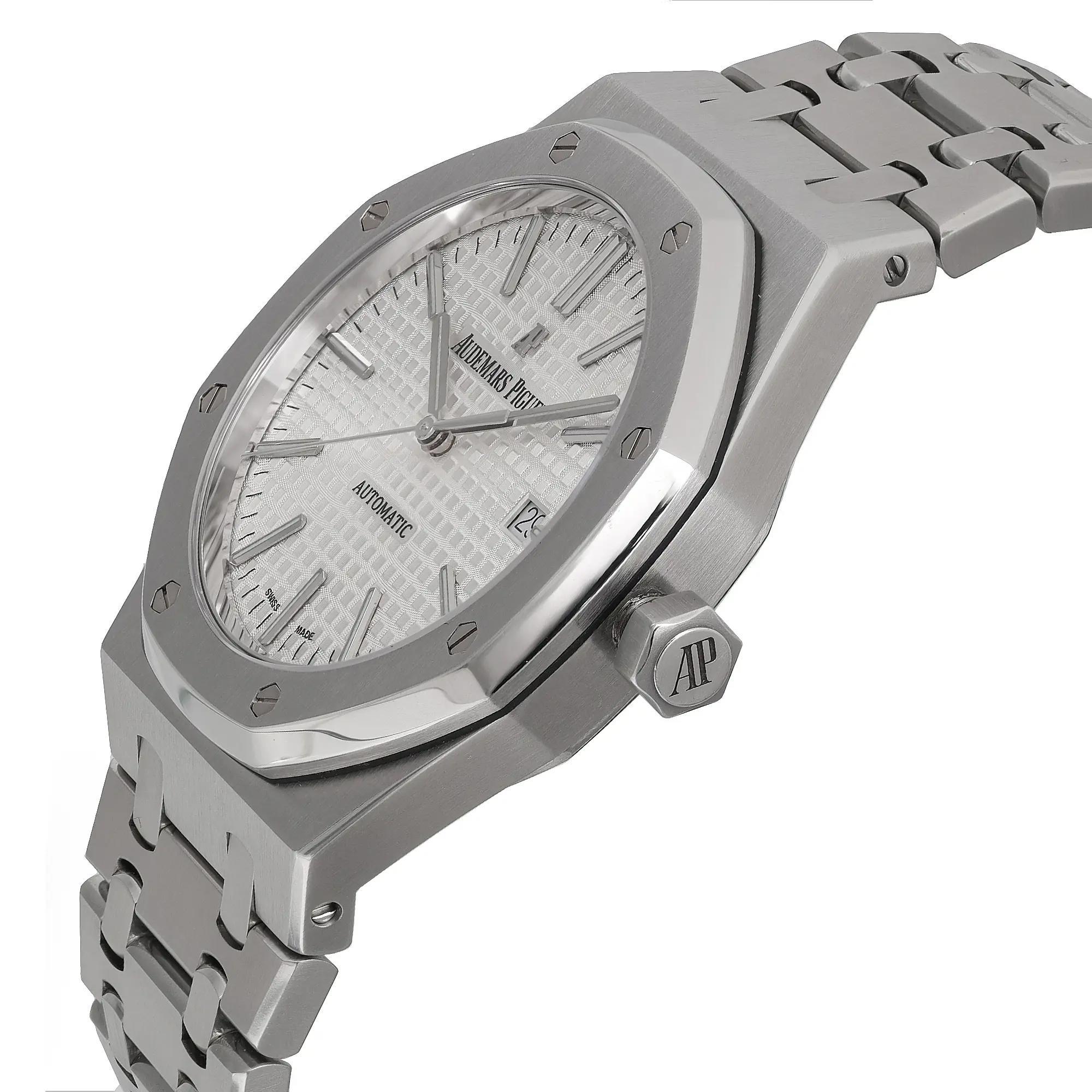 Audemars Piguet Royal Oak 41mm Steel White Automatic Watch 15400ST In Excellent Condition In New York, NY