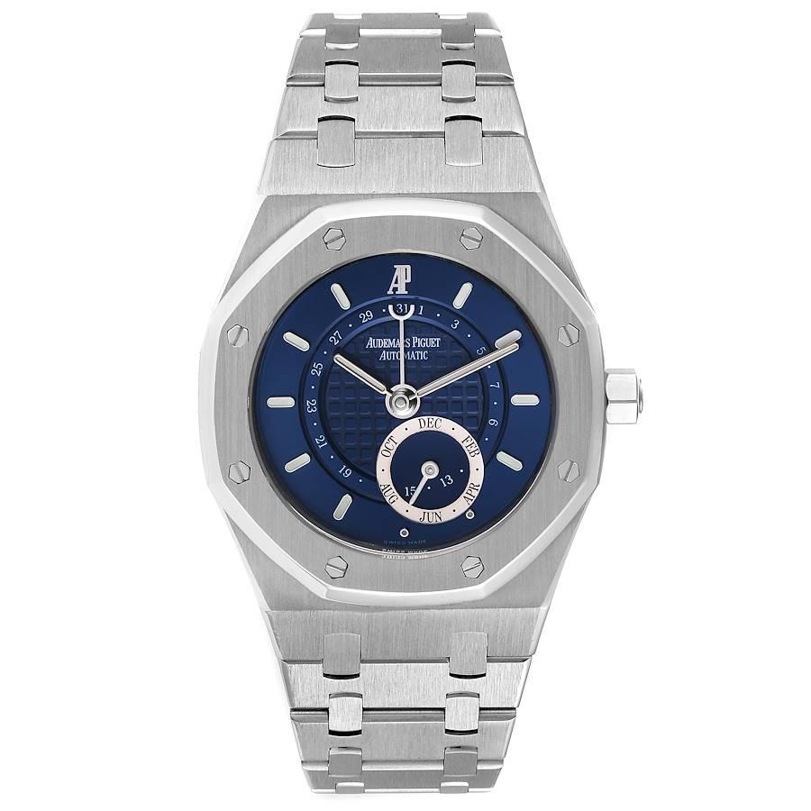 Audemars Piguet Royal Oak Annual Calendar Blue Dial Steel Mens Watch 25920ST. Automatic self-winding movement. Stainless steel case 36.0 mm in diameter. Stainless steel bezel punctuated with 8 signature screws. Scratch resistant sapphire crystal.