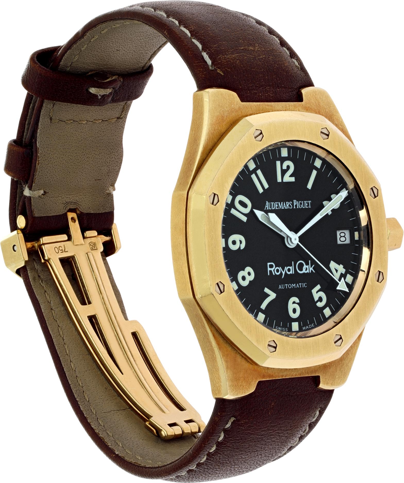 Audemars Piguet Royal Oak Automatic Wristwatch Black Military Dial Ref 14800BA In Excellent Condition In Surfside, FL