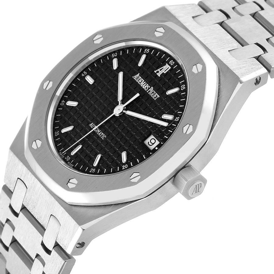 Audemars Piguet Royal Oak Black Dial Steel Mens Watch 14790ST Box Papers In Excellent Condition For Sale In Atlanta, GA