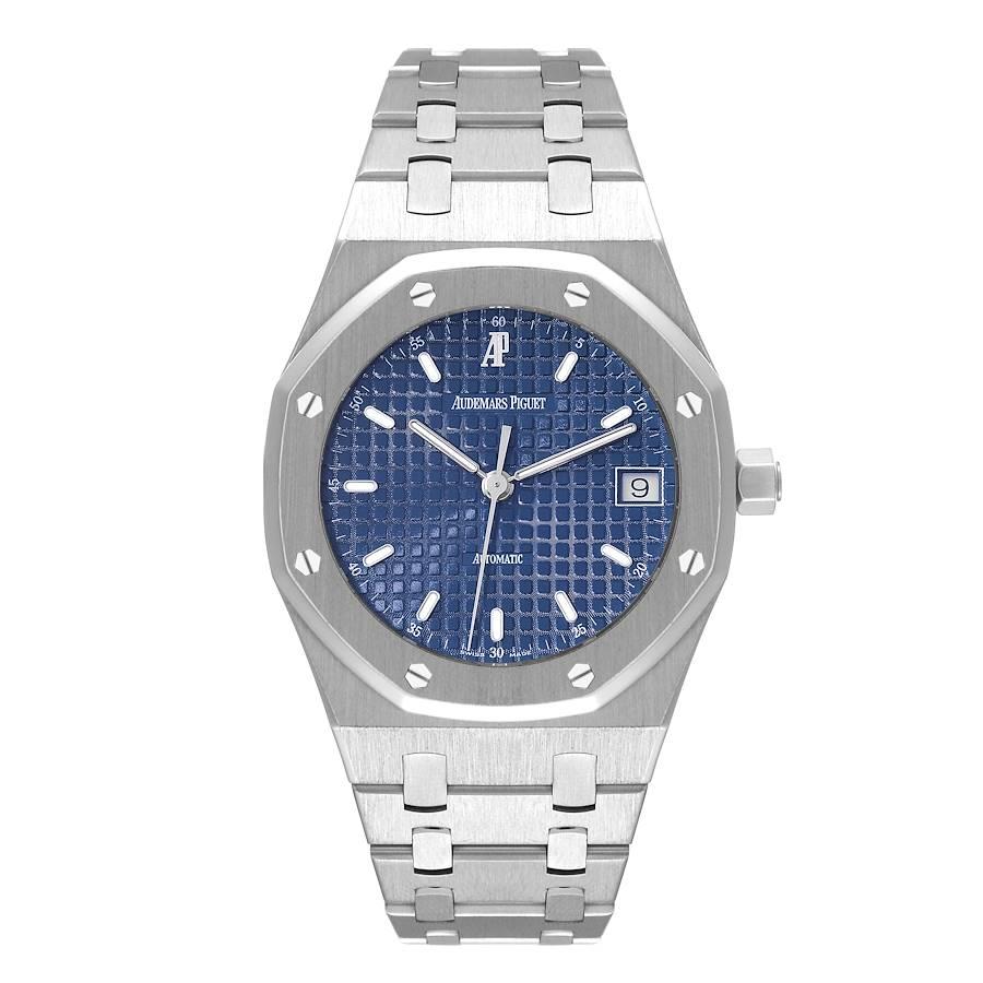 Audemars Piguet Royal Oak Black Dial Steel Mens Watch 14790ST. Automatic self-winding movement. Stainless steel case 36.0 mm in diameter. Stainless steel bezel punctuated with 8 signature screws. Scratch resistant sapphire crystal. Blue Tapisserie