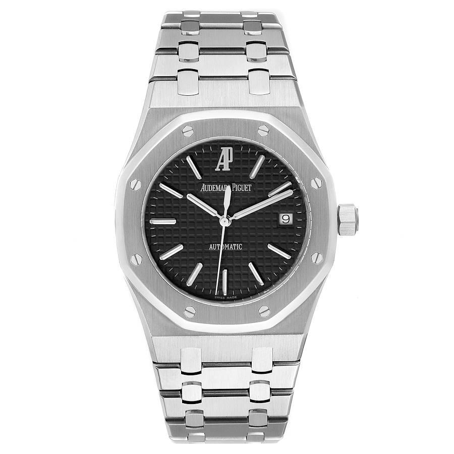 Audemars Piguet Royal Oak Black Dial Steel Mens Watch 15300ST Box Papers. Automatic self-winding movement. Stainless steel case 39.0 mm in diameter. Exhibition sapphire crystal case back. Stainless steel bezel punctuated with 8 signature screws.