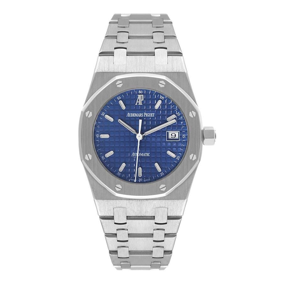 Audemars Piguet Royal Oak Blue Dial Steel Mens Watch 15000ST Box Papers. Automatic self-winding movement. Stainless steel case 33.0 mm in diameter. Stainless steel bezel punctuated with 8 signature screws. Scratch resistant sapphire crystal. Blue