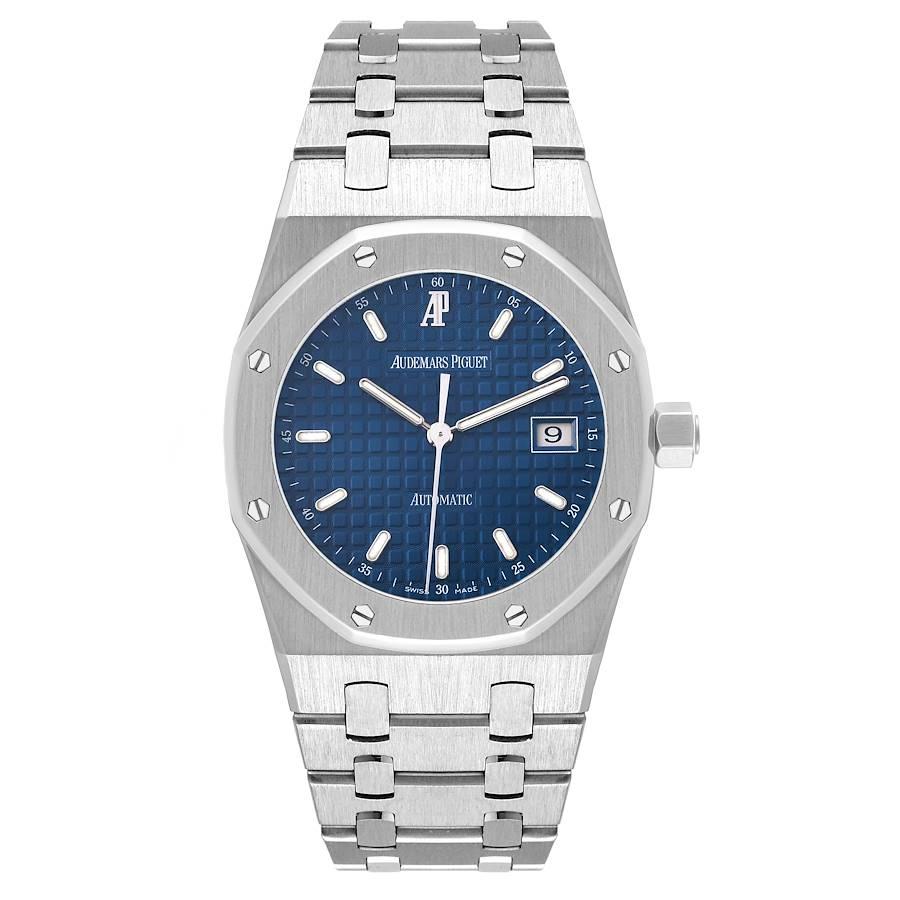 Audemars Piguet Royal Oak Blue Dial Steel Mens Watch 15000ST. Automatic self-winding movement. Stainless steel case 33.0 mm in diameter. Stainless steel bezel punctuated with 8 signature screws. Scratch resistant sapphire crystal. Blue Tapisserie