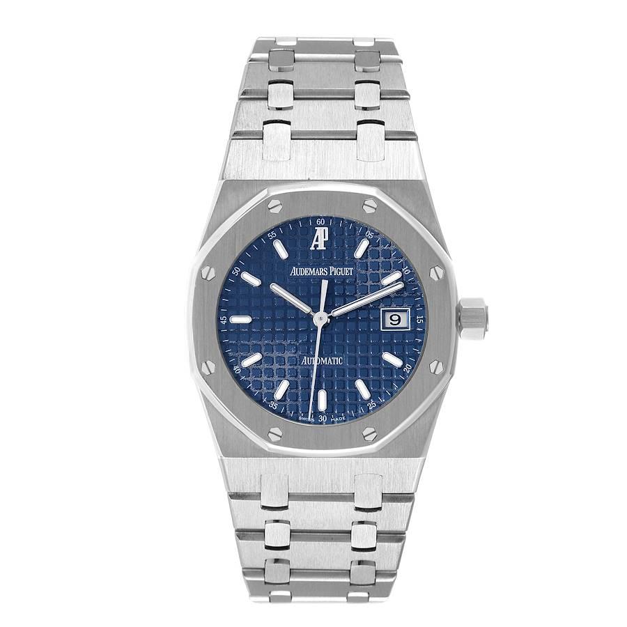 Audemars Piguet Royal Oak Blue Dial Steel Mens Watch 15000ST Papers. Automatic self-winding movement. Stainless steel case 33.0 mm in diameter. Stainless steel bezel punctuated with 8 signature screws. Scratch resistant sapphire crystal. Blue