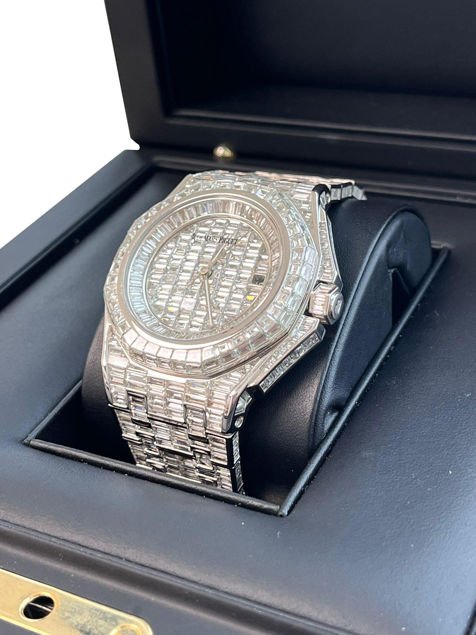 Audemars Piguet: Royal Oak-Kronleuchter aus Eichenholz, 41 mm, maßgefertigte Iced Out-Zifferblattuhr 15400ST im Angebot 5