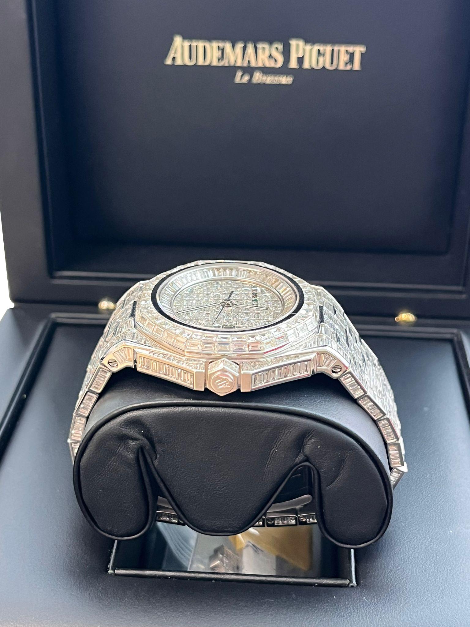 Audemars Piguet: Royal Oak-Kronleuchter aus Eichenholz, 41 mm, maßgefertigte Iced Out-Zifferblattuhr 15400ST im Angebot 6