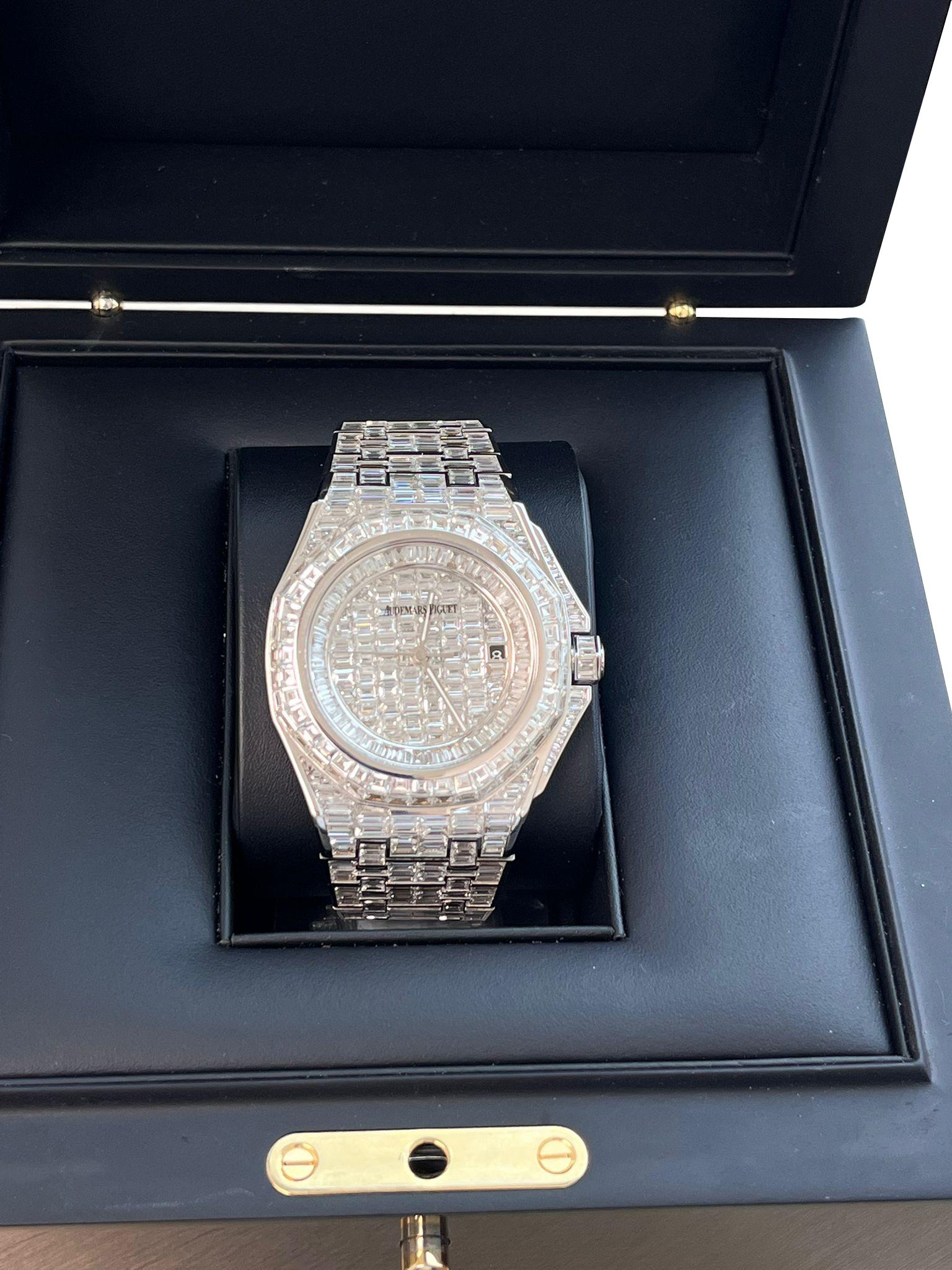 Audemars Piguet: Royal Oak-Kronleuchter aus Eichenholz, 41 mm, maßgefertigte Iced Out-Zifferblattuhr 15400ST Herren im Angebot