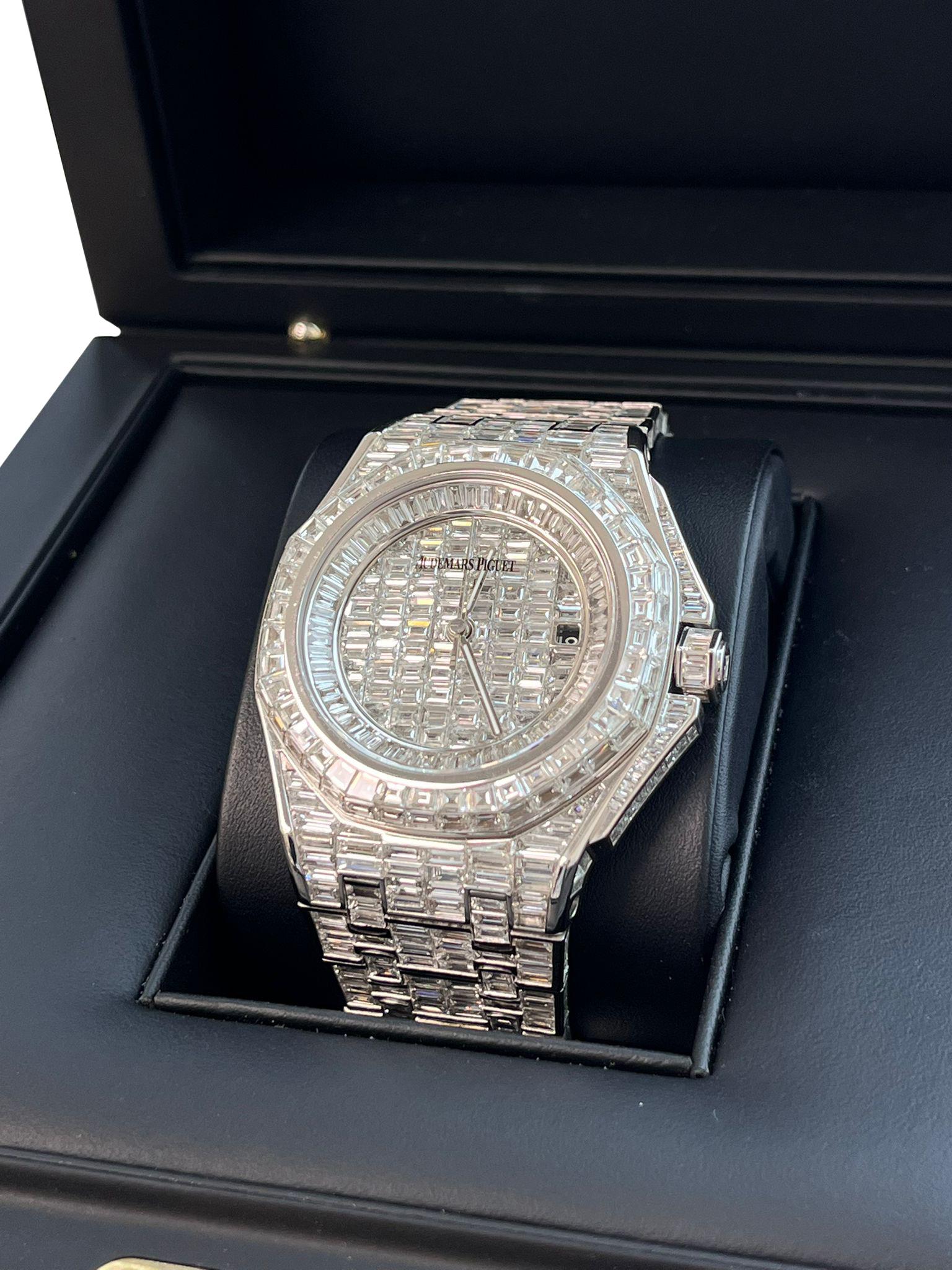 Audemars Piguet: Royal Oak-Kronleuchter aus Eichenholz, 41 mm, maßgefertigte Iced Out-Zifferblattuhr 15400ST im Angebot 4