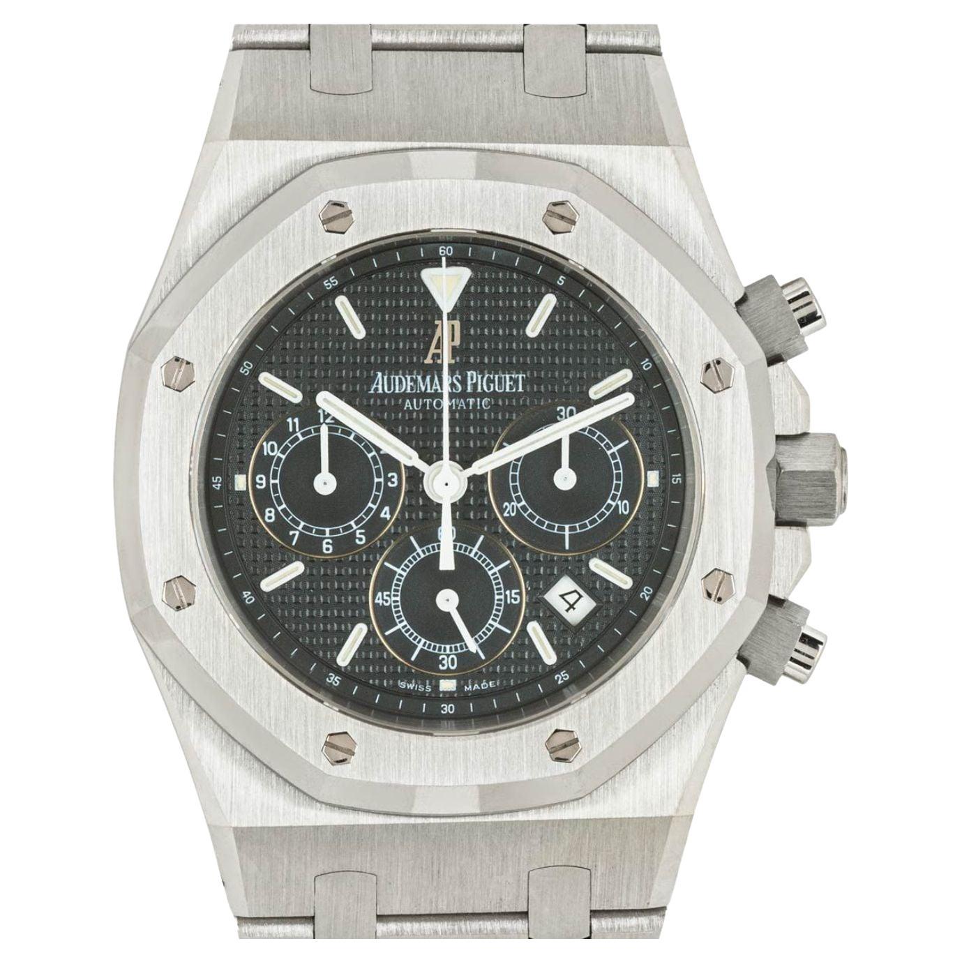 A stainless steel Royal Oak by Audemars Piguet. Features a blue dial with a 