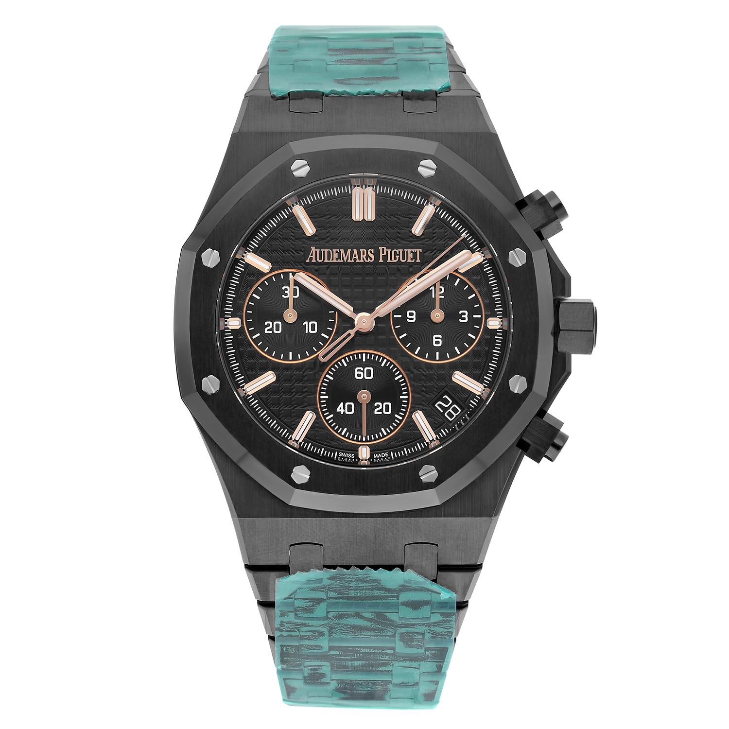 Audemars Piguet Royal Oak Chronograph 41mm Black Ceramic
 Truly Unworn 2024

The Audemars Piguet Royal Oak (26240CE.OO.1225CE.02) exemplifies exquisite craftsmanship by blending black ceramic with pink gold accents, resulting in a striking