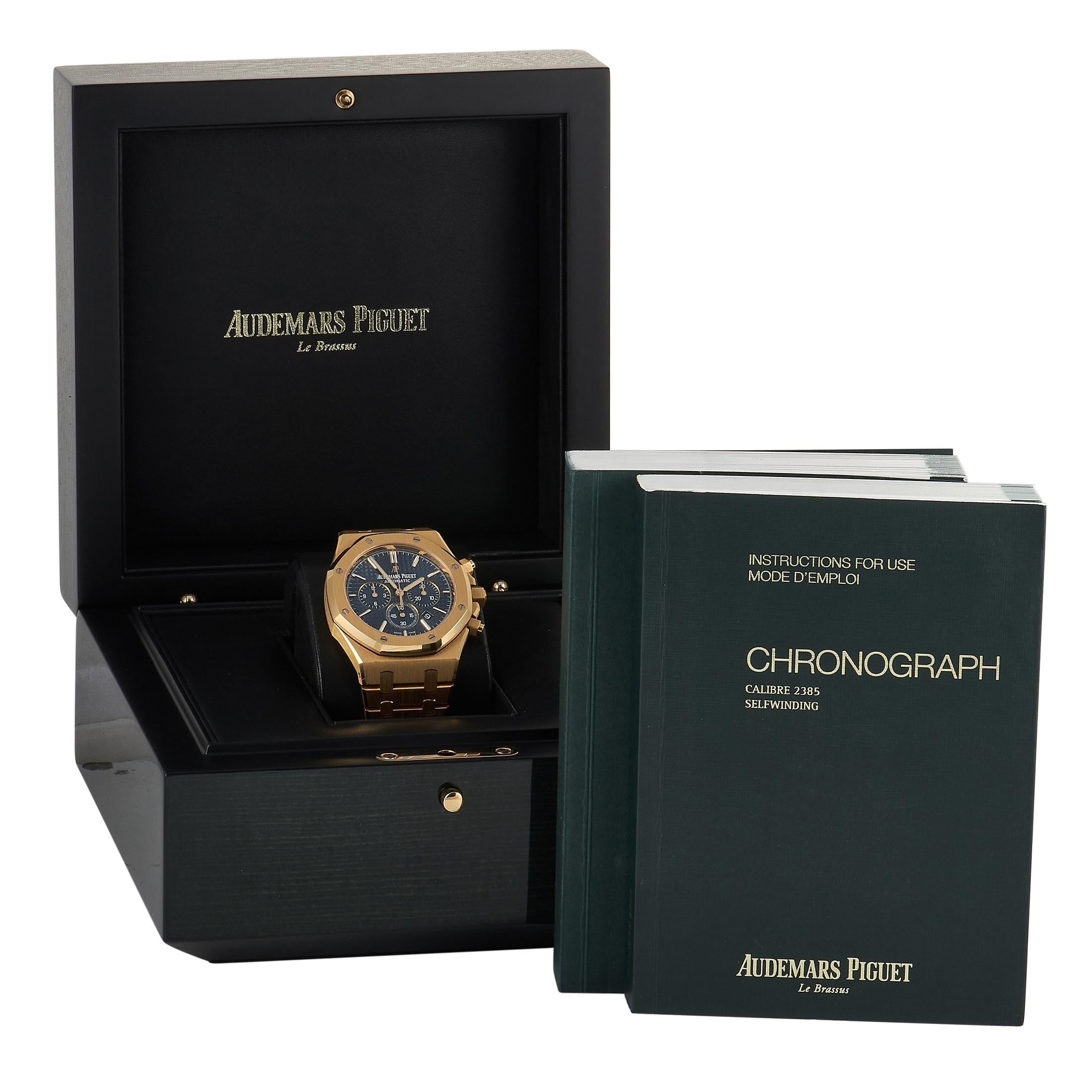 Audemars Piguet Royal Oak Chronograph Blue Dial Watch 26320BA.OO.1220BA.02 In Excellent Condition In Southampton, PA