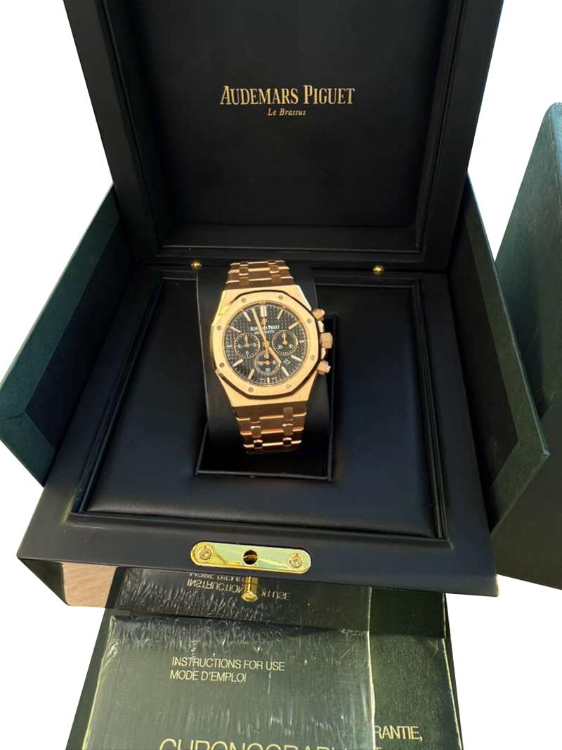 Women's or Men's Audemars Piguet Royal Oak Chronograph Rose Gold Black Dial 26320OR.OO.1220OR.01 For Sale