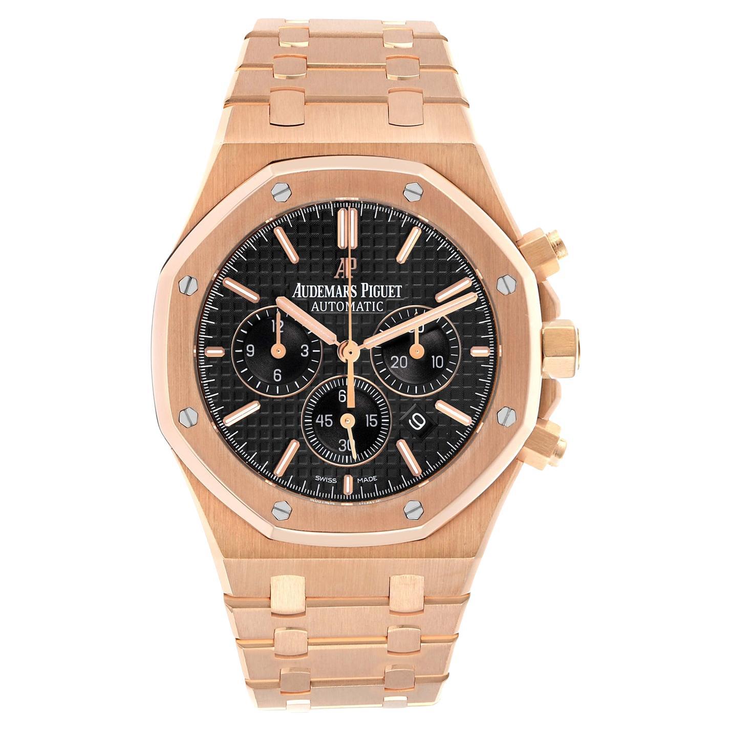 Audemars Piguet Royal Oak Chronograph Rose Gold Black Dial 26320OR.OO.1220OR.01 For Sale