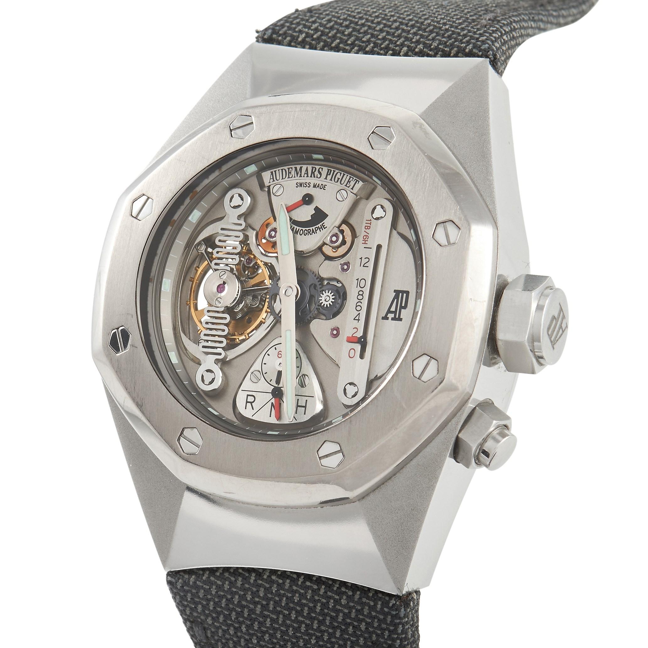 The cutting edge design of this limited edition Audemars Piguet Royal Oak  Concept 1 Alacrite Tourbillon Watch 25980AI.00D00354.01 makes it all the more covetable. Limited to only 150 pieces, this Royal Oak Concept timepiece with open-worked