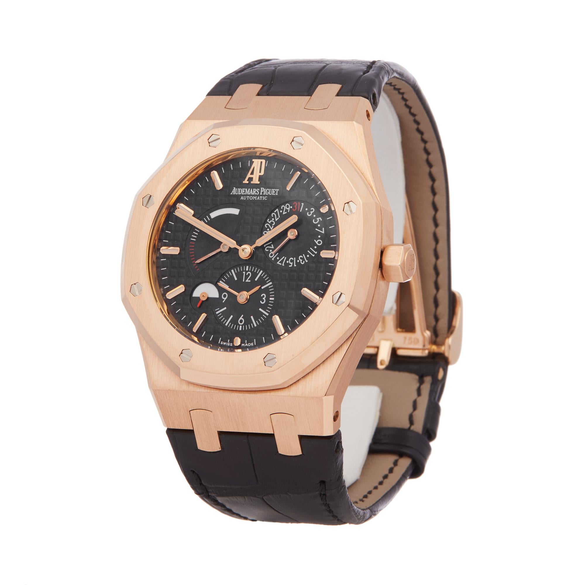 Ref: W5844
Manufacturer: Audemars Piguet
Model: Royal Oak
Model Ref: 26120OR.00.D002CR.01
Age: 12st November 2010
Gender: Mens
Complete With: Box & Guarantee Only
Dial: Black Baton
Glass: Sapphire Crystal
Movement: Automatic
Water Resistance: To