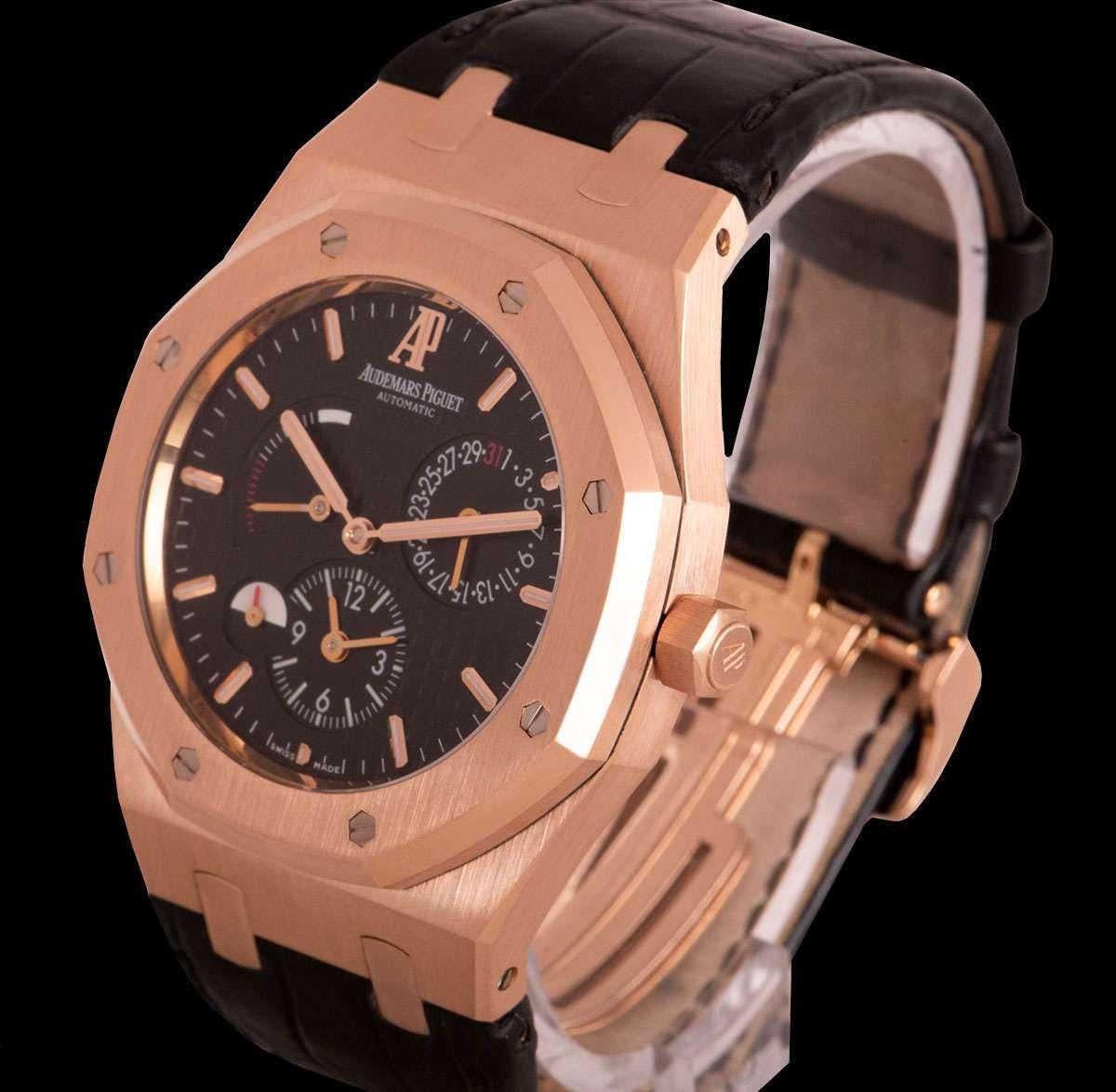 An 18k Rose Gold Royal Oak Dual Time Gents 26120OR.OO.D002CR.01, black dial with a 