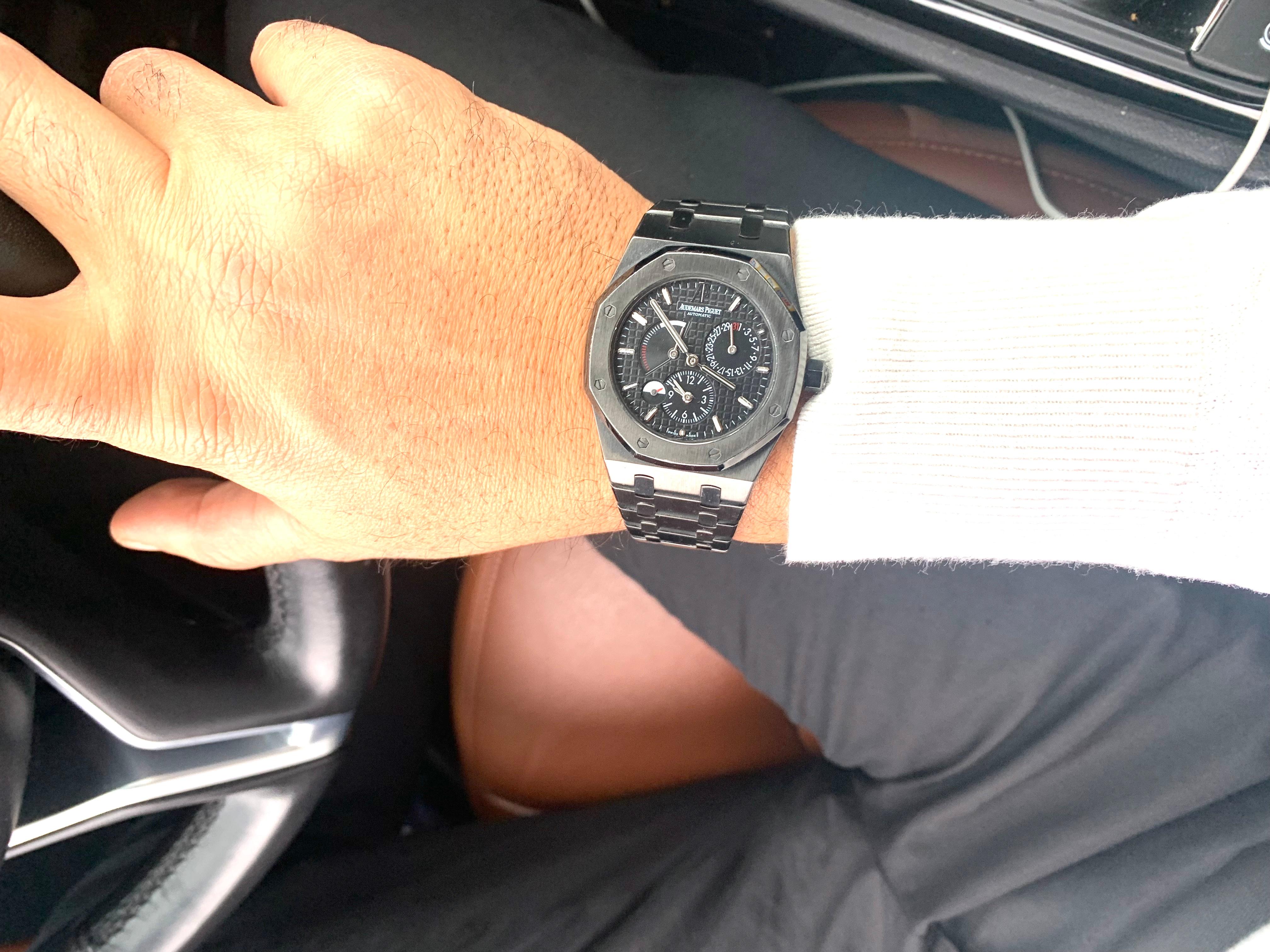 Contemporary Audemars Piguet Royal Oak Dual Time Preowned Custom Wrist Watch For Sale
