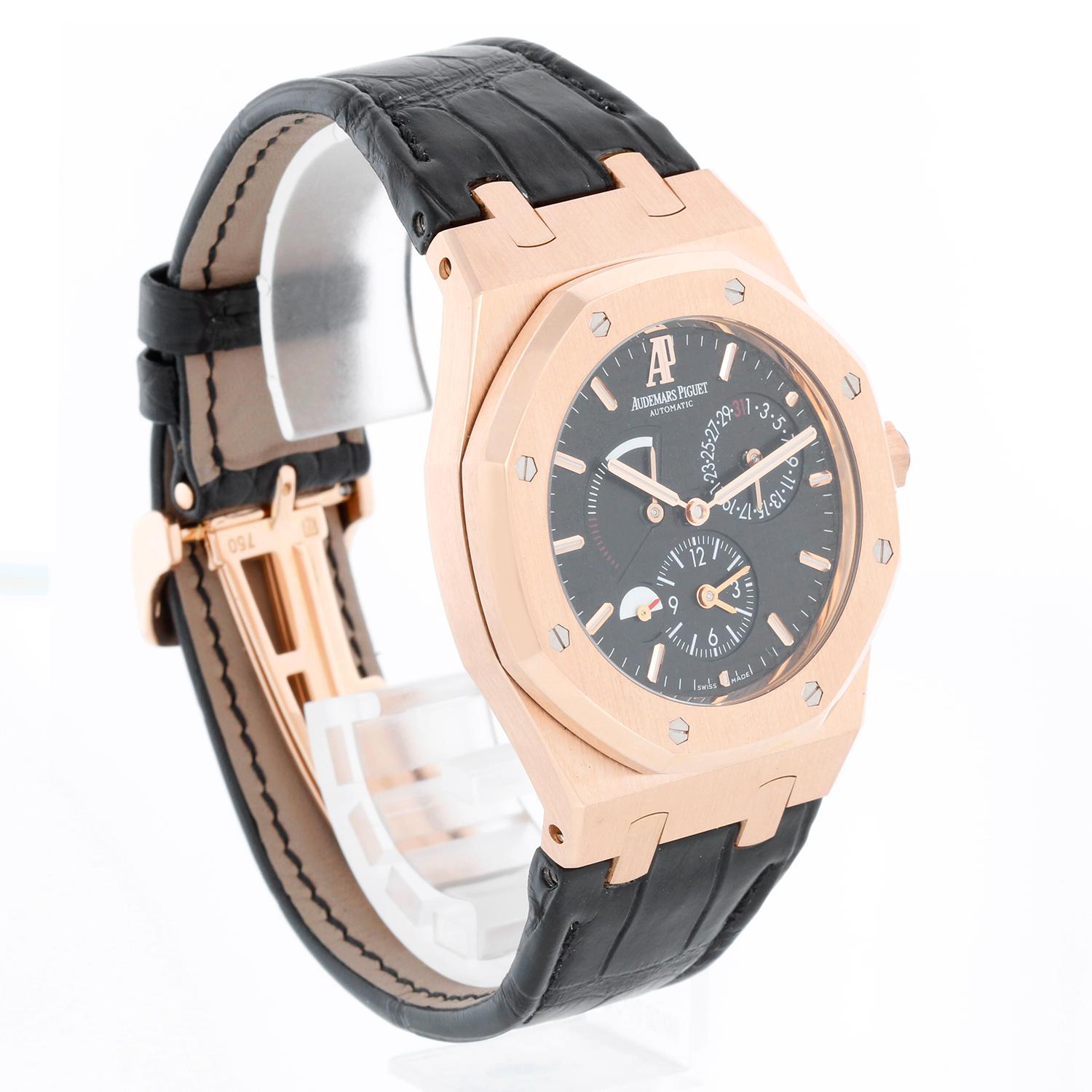 Audemars Piguet Royal Oak Dual Time Rose Gold Mens Watch 26120OR.00.D002CR.01 In Excellent Condition For Sale In Dallas, TX