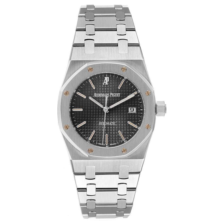 Audemars Piguet Royal Oak Gray Dial Steel Mens Watch 15000ST Box Papers. Automatic self-winding movement. Stainless steel case 33.0 mm in diameter. Stainless steel bezel punctuated with 8 signature screws. Scratch resistant sapphire crystal. Gray