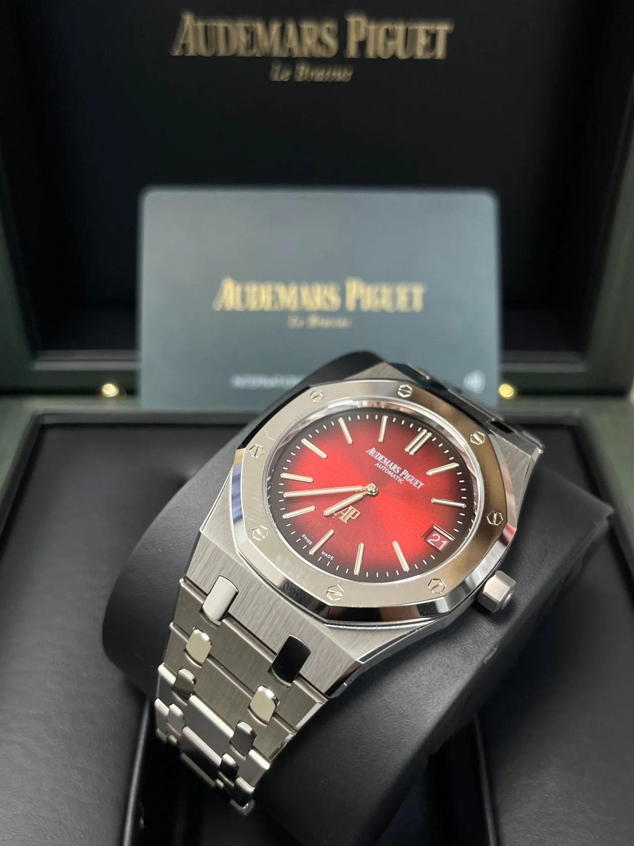 Audemars Piguet Royal Oak Jumbo Extra-thin Burgundy 16202XT.OO.1240XT.01 For Sale 7