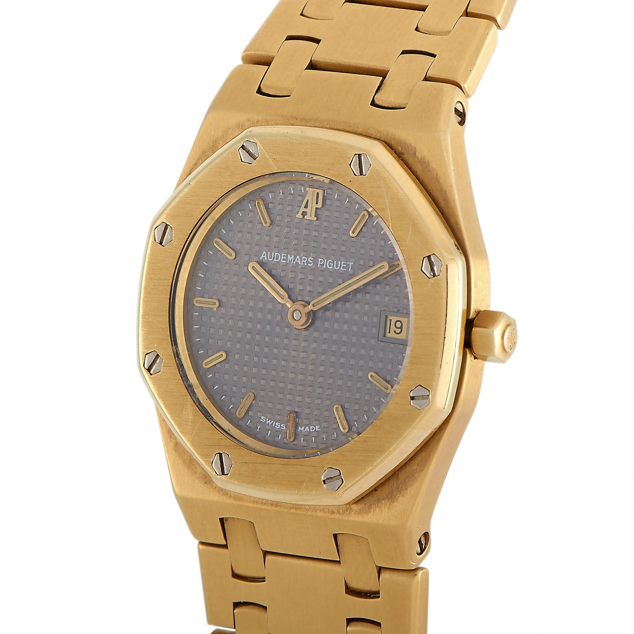 The Audemars Piguet Royal Oak Ladies Watch is an opulent addition to any woman’s fine jewelry collection.

This stylish, understated luxury design features a 30mm case, octagonal bezel, and bracelet crafted from shimmering 18K Yellow Gold. The