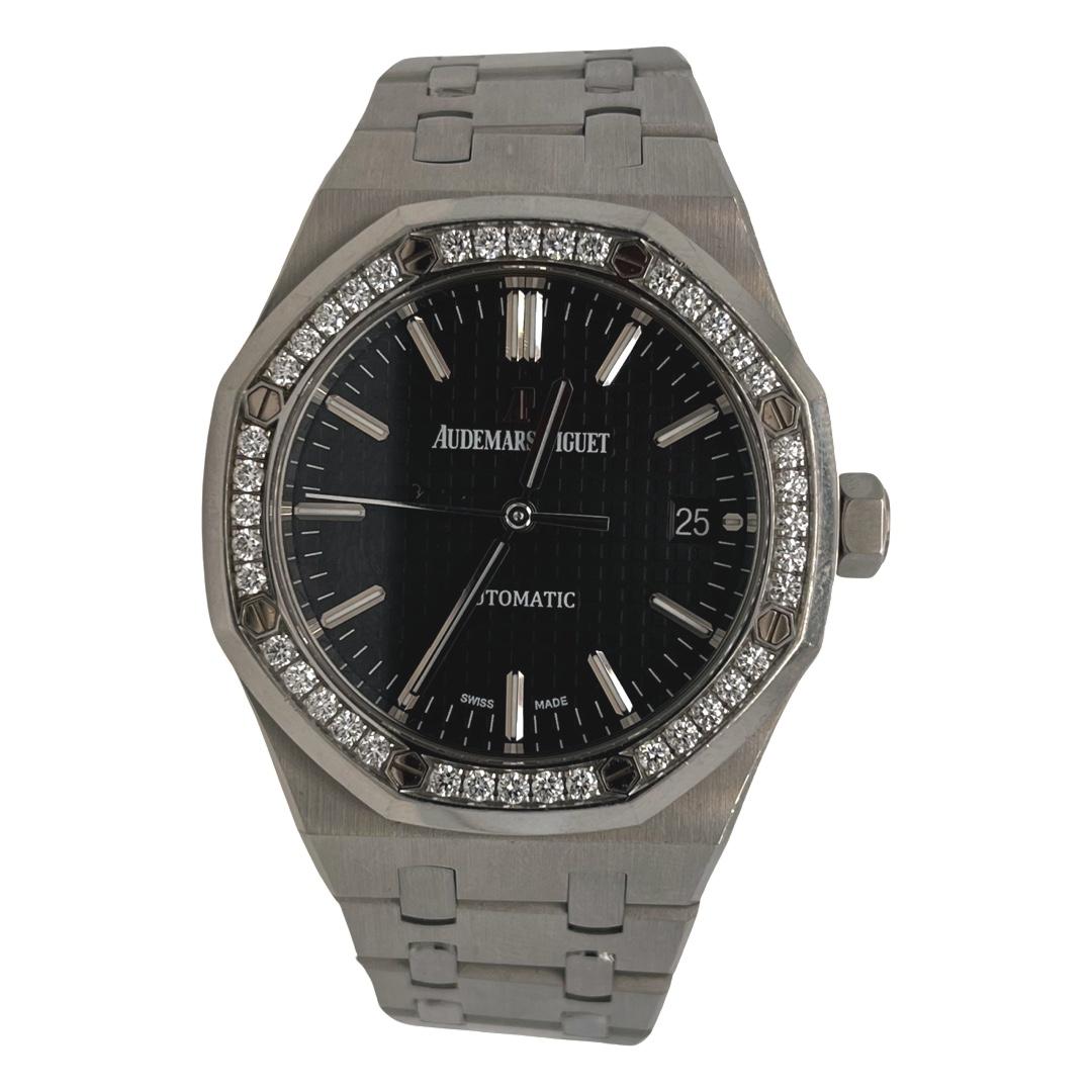 Modern Audemars Piguet Royal Oak Ladies Watch with Factory Diamond Bezel REF 15451ST For Sale