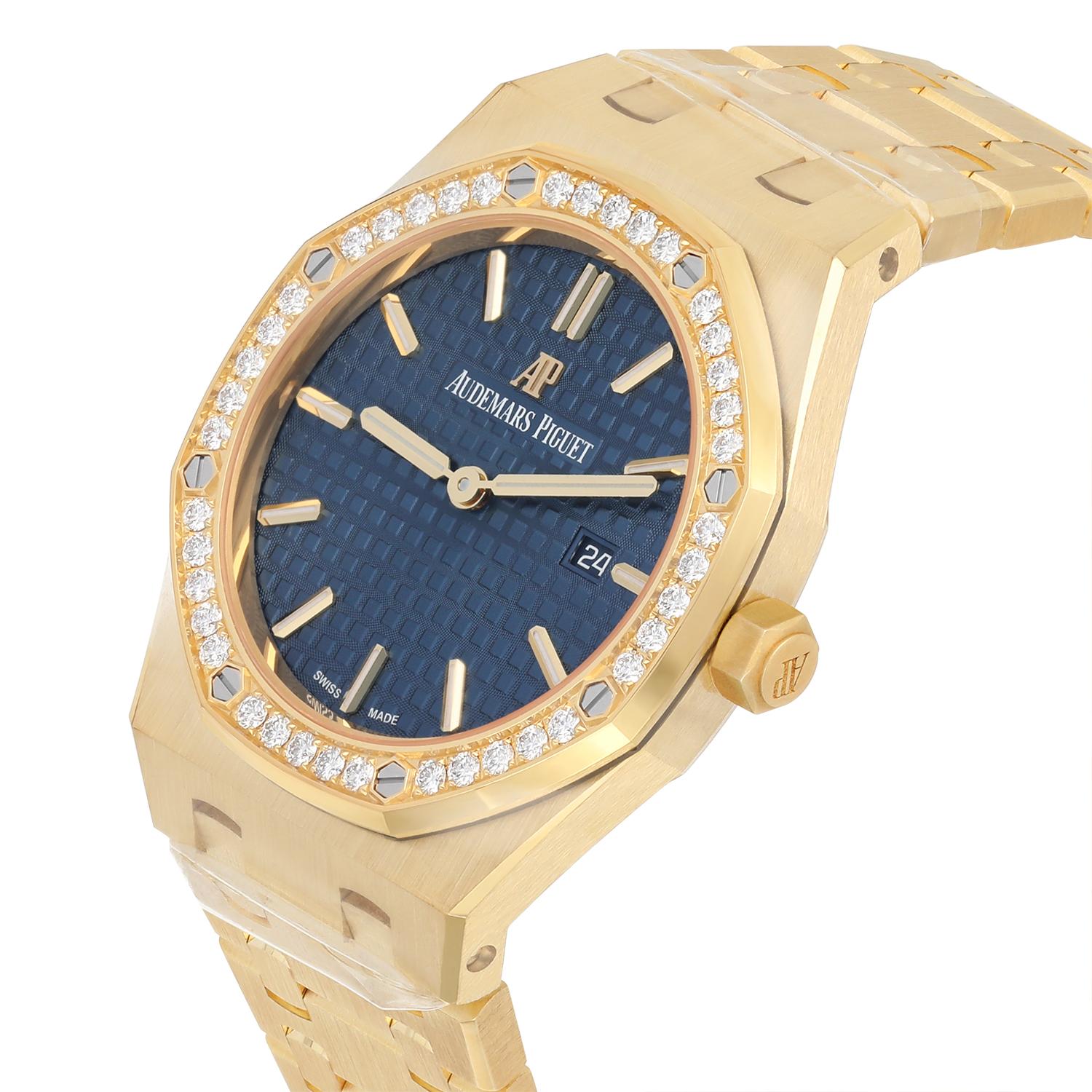 Audemars Piguet Royal Oak Lady 33 Blaues Zifferblatt Gelbgold Diamant 67651BA.ZZ.1261B im Zustand „Neu“ im Angebot in New York, NY