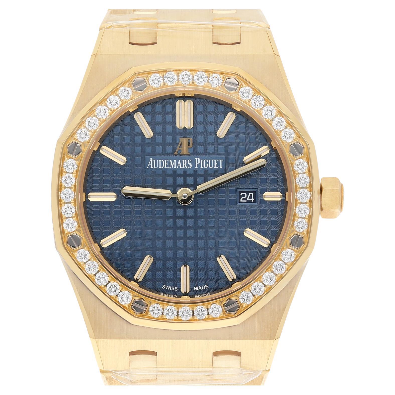 Audemars Piguet Royal Oak Lady 33 cadran bleu or jaune diamant 67651BA.ZZ.1261B en vente