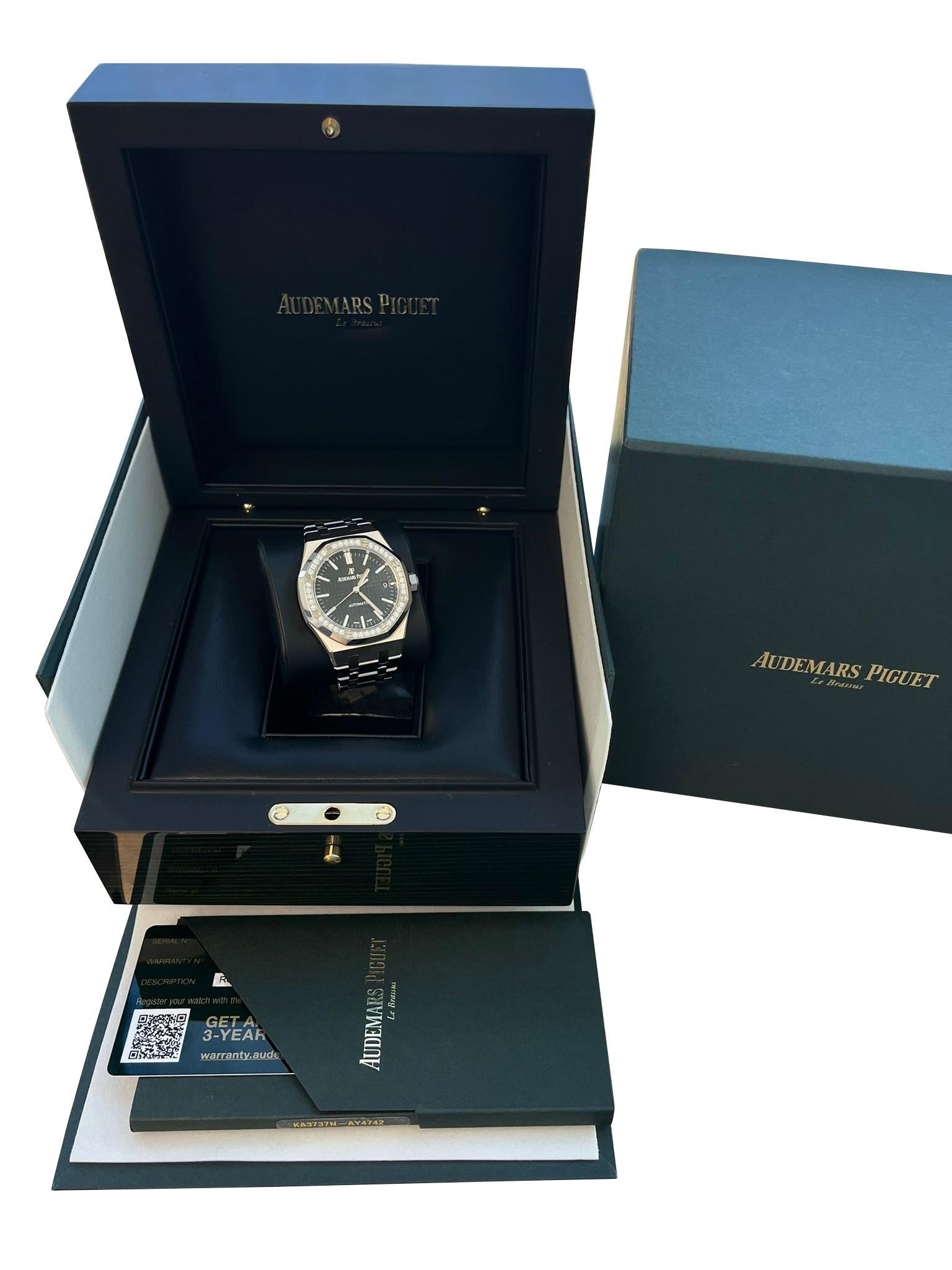 Modernista Audemars Piguet Royal Oak Lady 37 Automatico Lunetta con diamanti 15451ST.ZZ.1256ST.01 in vendita