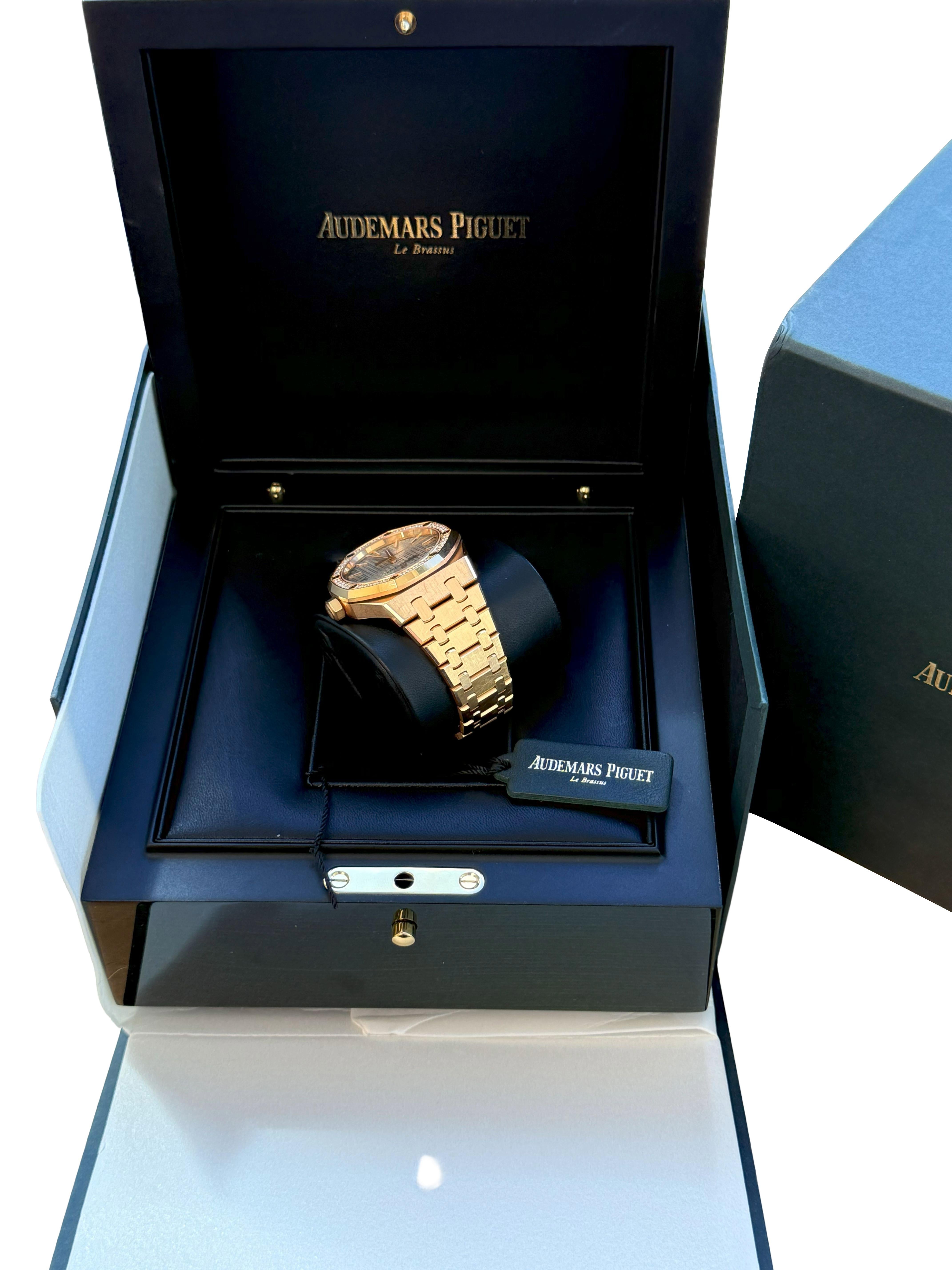 Audemars Piguet Royal Oak Lady 37mm Rose Gold Diamond Lünette 15451OR.ZZ.1256OR.02 im Angebot 5