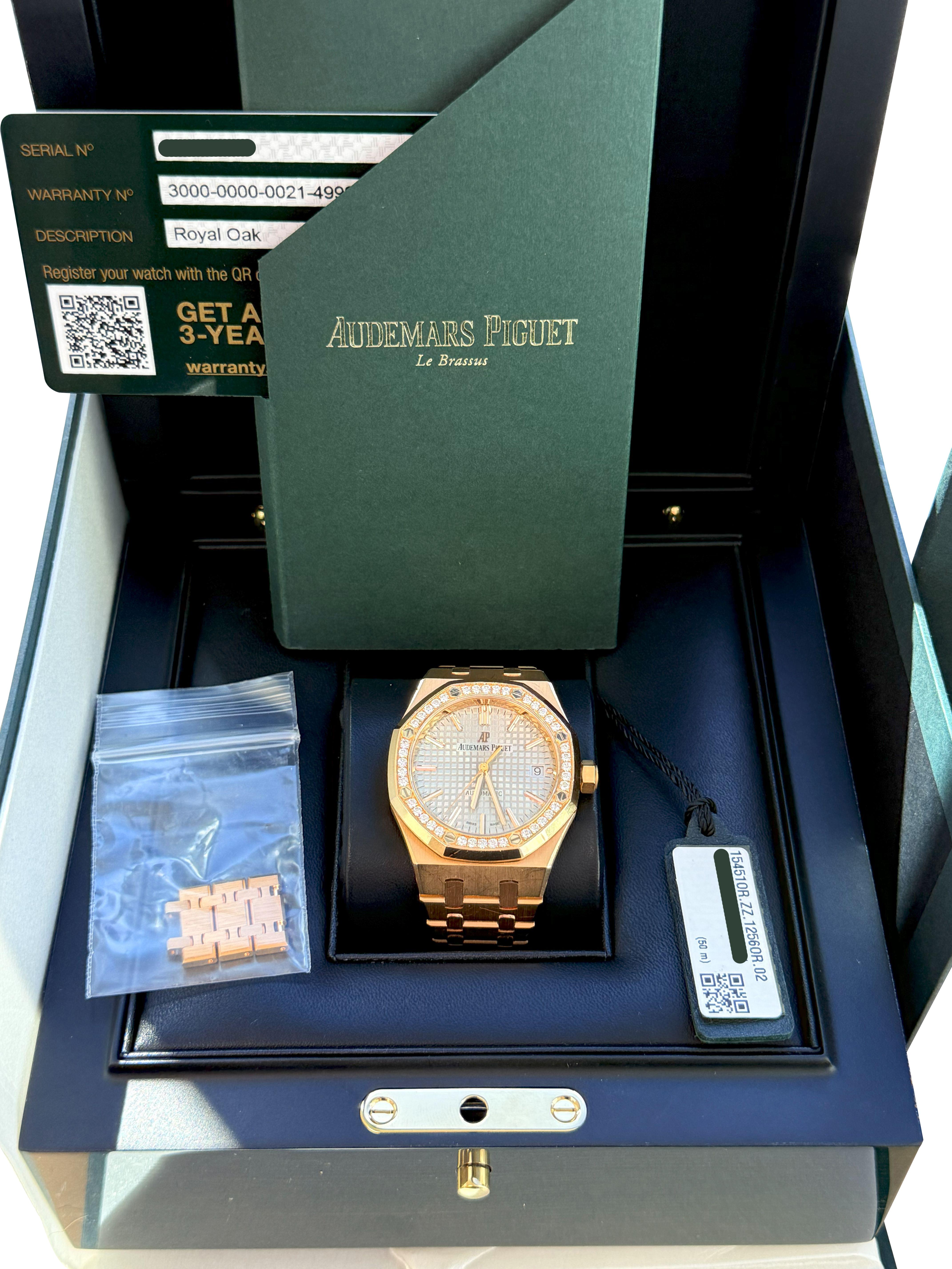 Audemars Piguet Royal Oak Lady 37mm Rose Gold Diamond Lünette 15451OR.ZZ.1256OR.02 (Modernistisch) im Angebot