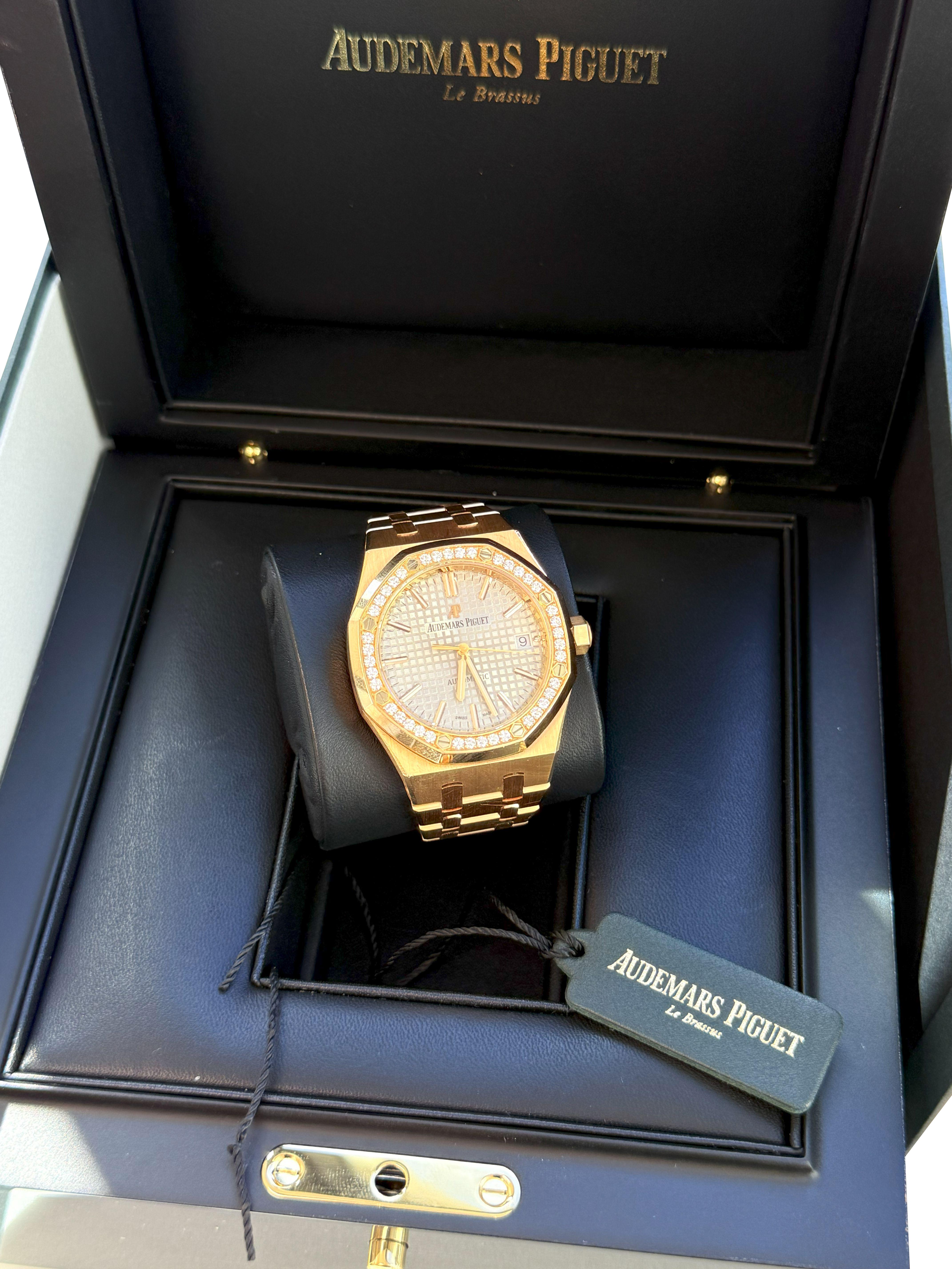Audemars Piguet Royal Oak Lady 37mm Rose Gold Diamond Lünette 15451OR.ZZ.1256OR.02 im Zustand „Hervorragend“ im Angebot in Aventura, FL