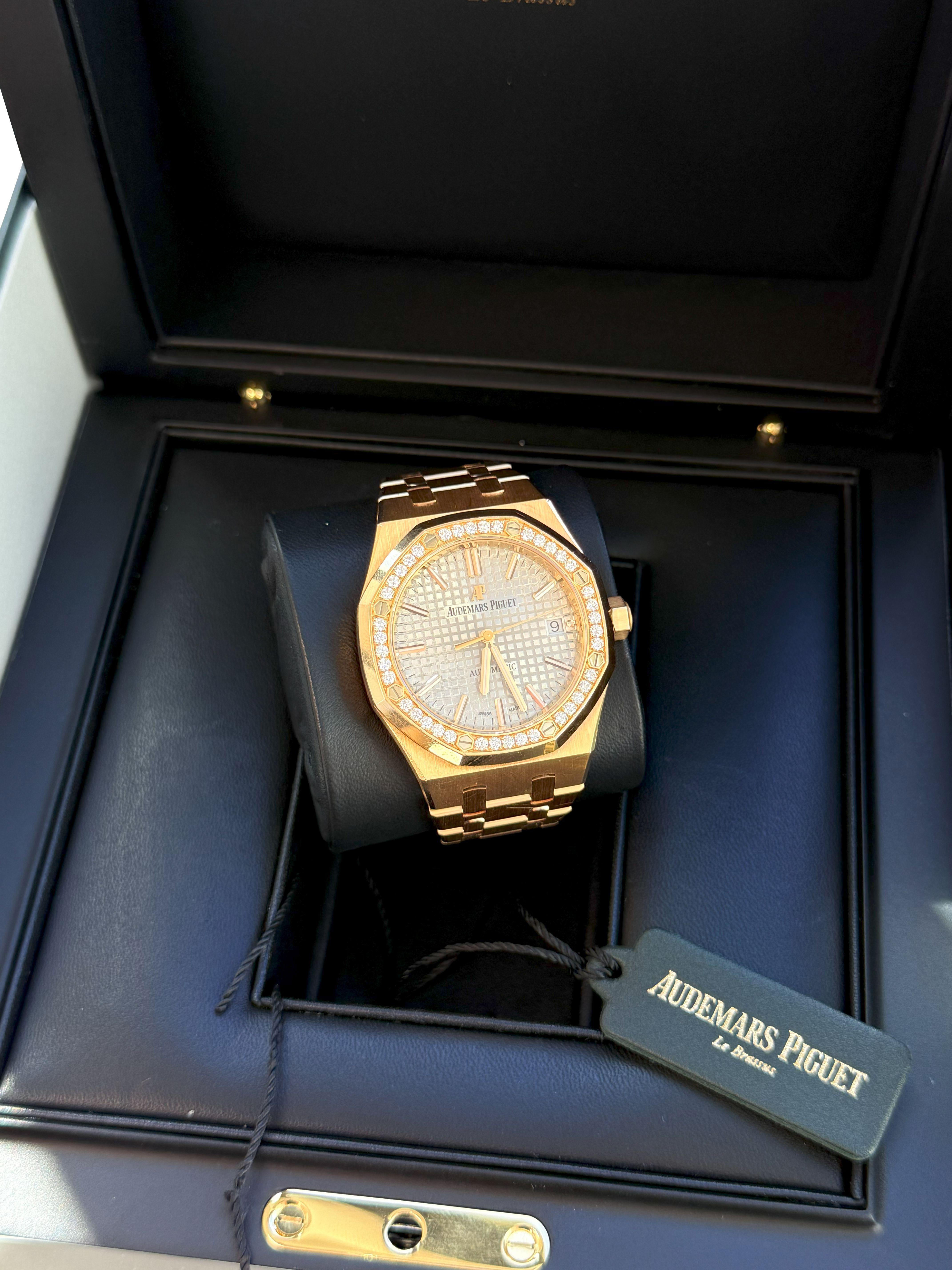 Audemars Piguet Royal Oak Lady 37mm Rose Gold Diamond Lünette 15451OR.ZZ.1256OR.02 Damen im Angebot