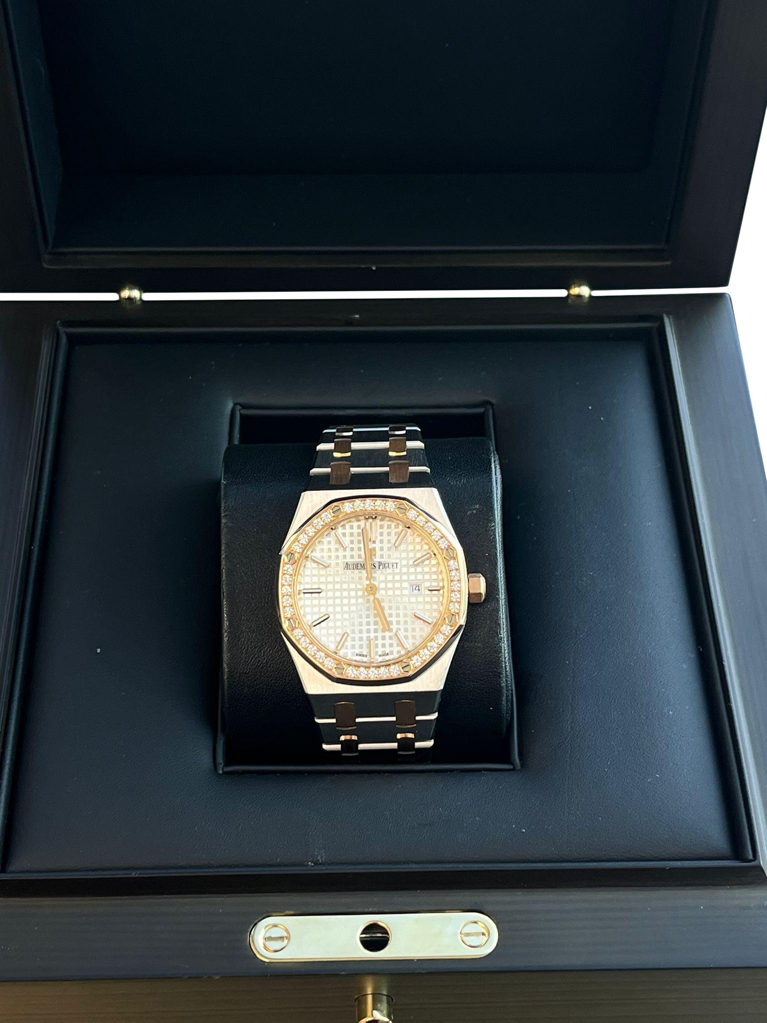 Audemars Piguet Royal Oak Lady Gold Steel Diamond Bezel 67651SR.ZZ.1261SR.01 im Zustand „Gut“ im Angebot in Aventura, FL