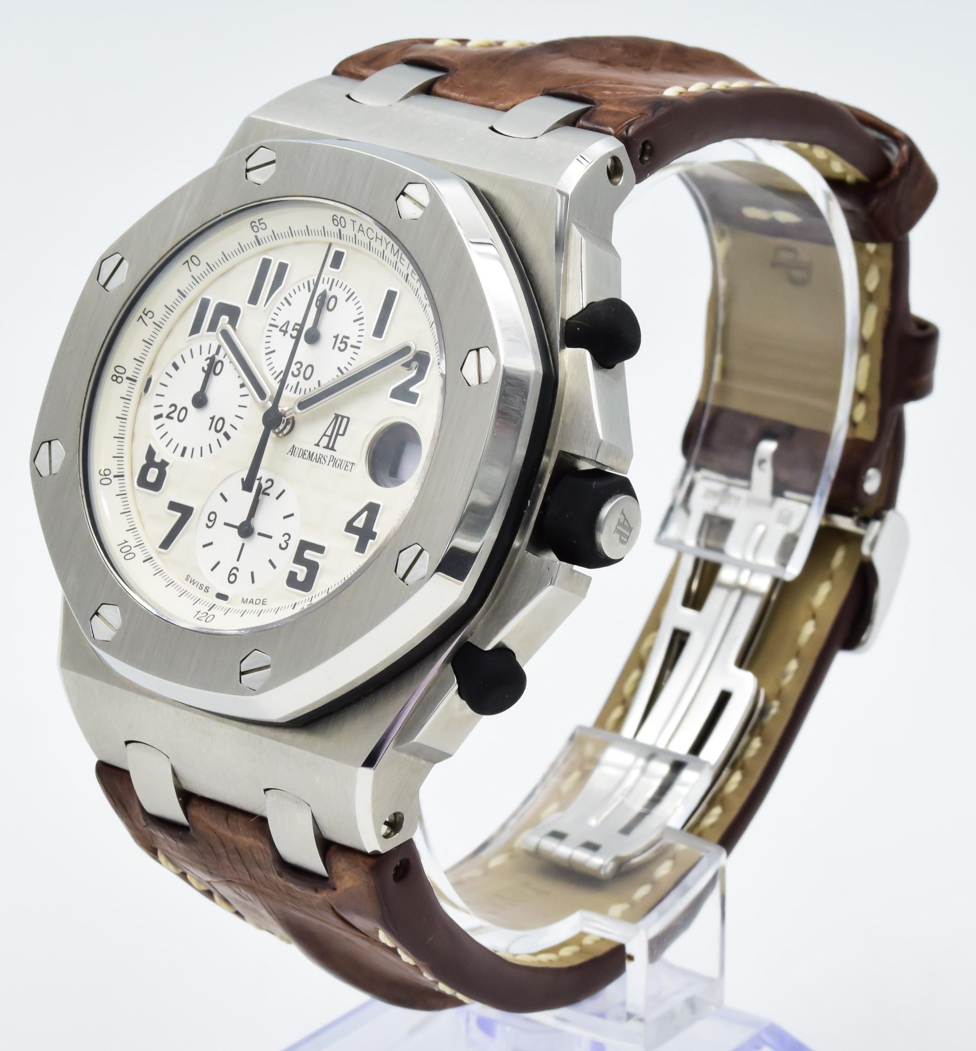 This Audemars Piguet Royal Oak Chronograph was recently traded in to our store and is in excellent condition! This watch does come with the full original box and papers as well! The Royal Oak Offshore is one of the most recognizable and respected