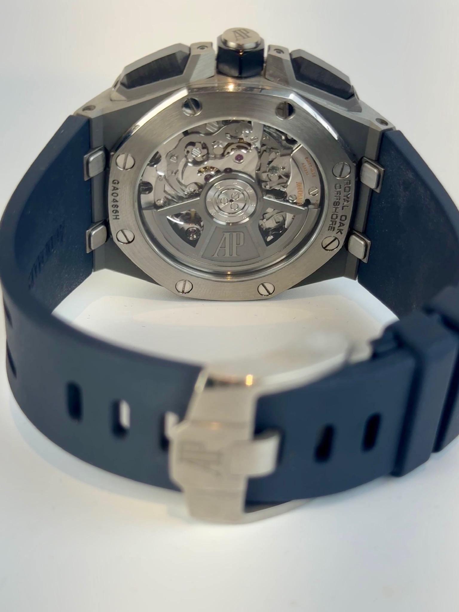 Audemars Piguet Royal Oak Offshore 43 mm cadran bleu sangle en caoutchouc bleu Date : 2019 Excellent état à Beverly Hills, CA