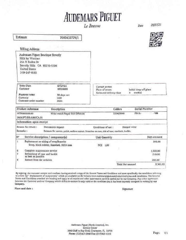 Audemars Piguet Royal Oak Offshore Alinghi LE Platinum Watch