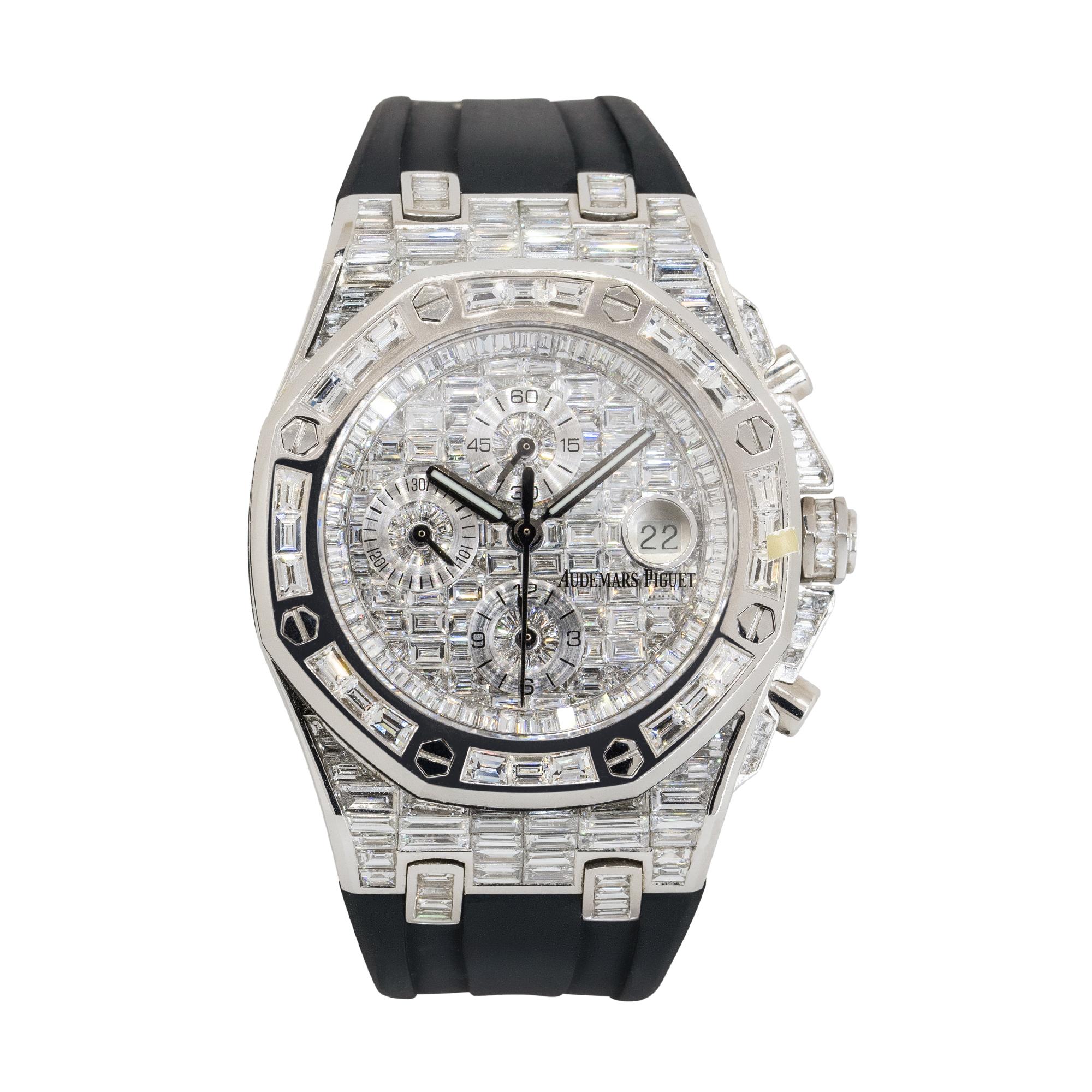 Audemars Piguet: 18 Karat Diamantuhr Royal Oak Offshore mit Diamanten, auf Lager (Baguetteschliff)