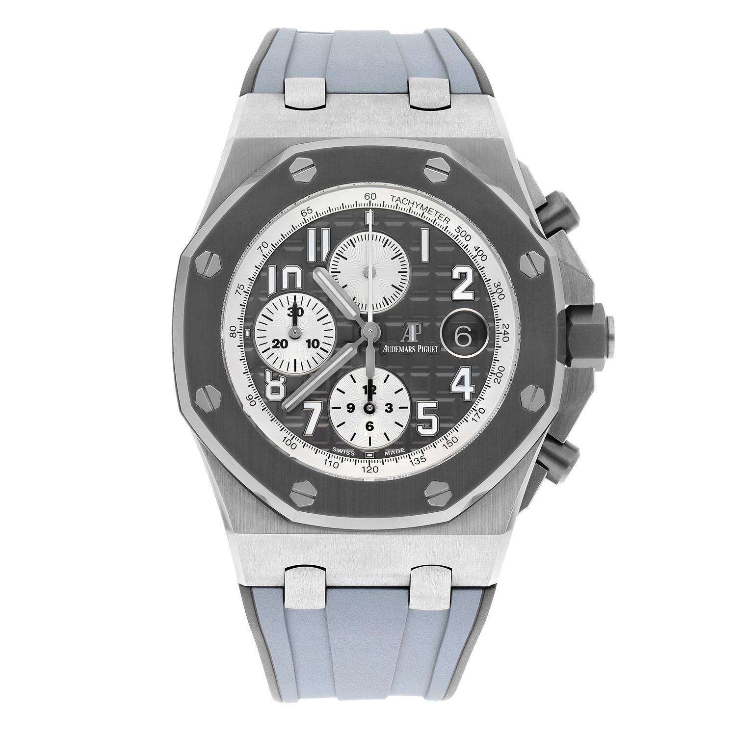 The Audemars Piguet Royal Oak Offshore Chronograph 26470IO.OO.A006CA.01 is a watch that demands attention. Its bold design and titanium construction make it a true standout piece. The watch features a 42mm titanium case with an octagonal bezel and a